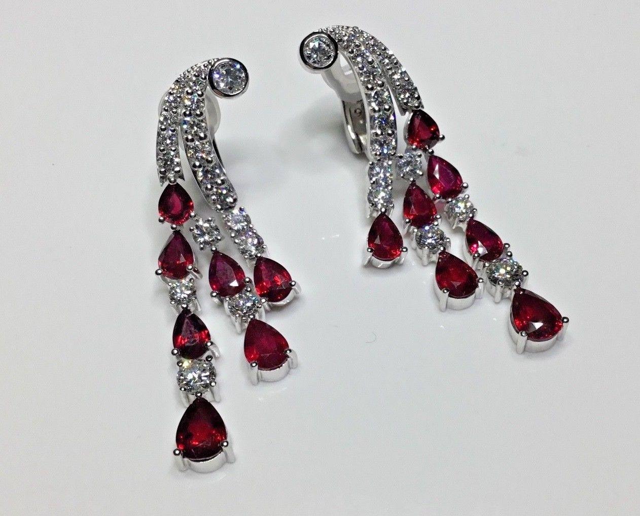Platinum 9.68 Carat Ruby and Diamond Chandelier Drop Dangle Earrings 22 Grams 4