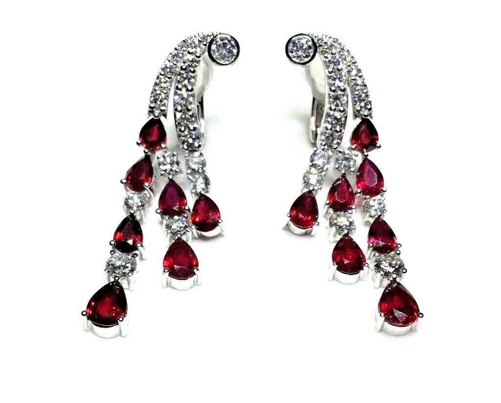 Platinum 9.68 Carat Ruby and Diamond Chandelier Drop Dangle Earrings 22 Grams 5