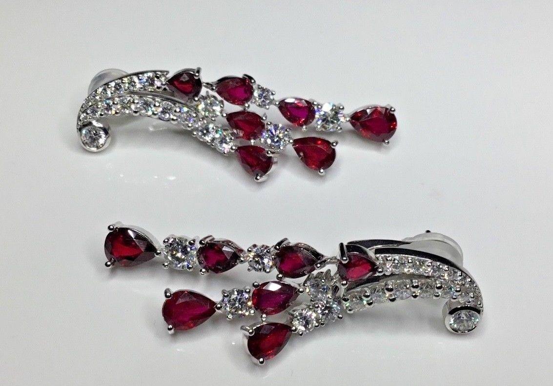 Platinum 9.68 Carat Ruby and Diamond Chandelier Drop Dangle Earrings 22 Grams In New Condition In Houston, TX