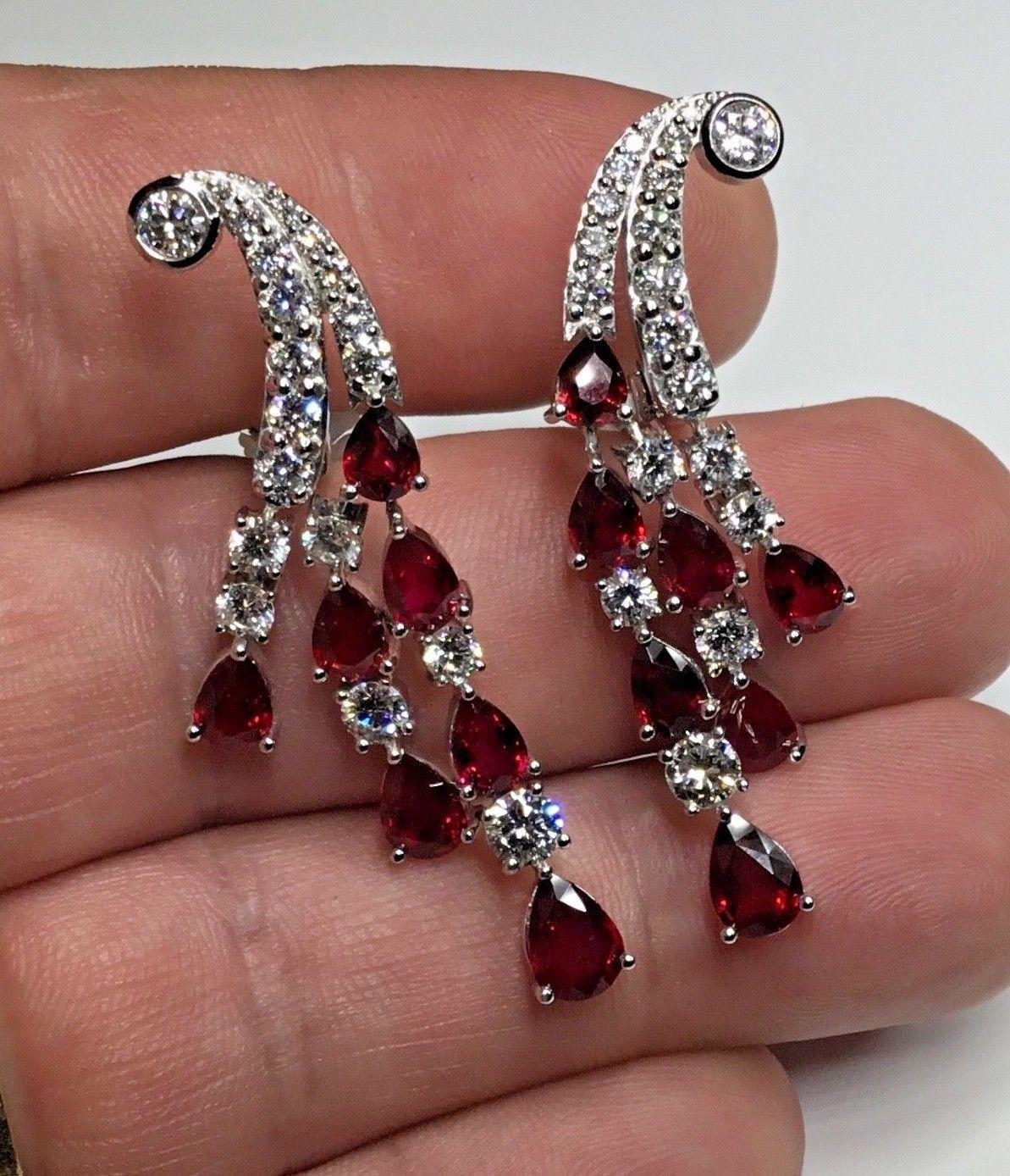 Women's or Men's Platinum 9.68 Carat Ruby and Diamond Chandelier Drop Dangle Earrings 22 Grams