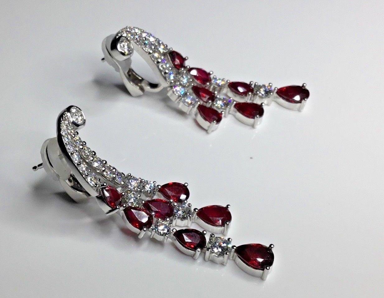 Platinum 9.68 Carat Ruby and Diamond Chandelier Drop Dangle Earrings 22 Grams 1