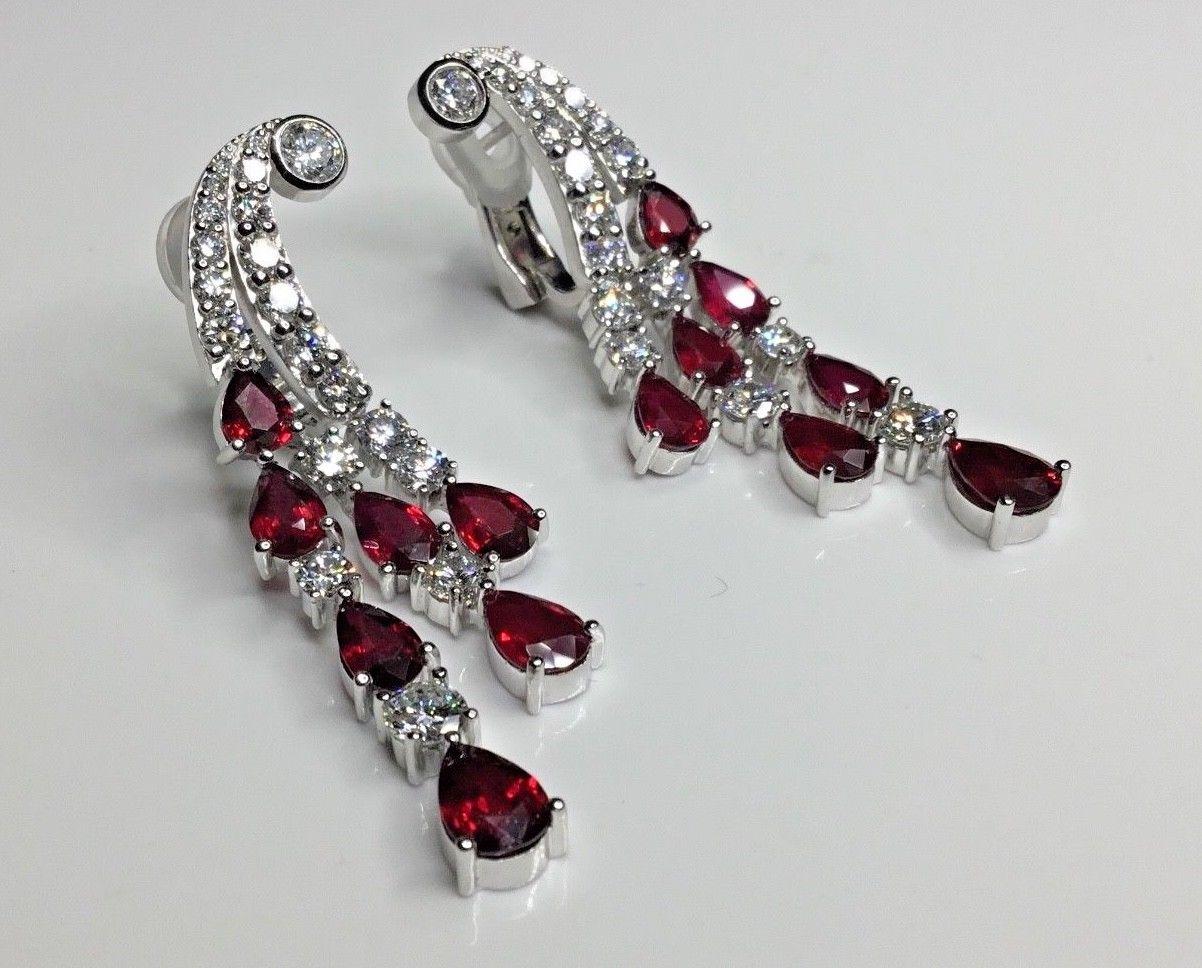 Platinum 9.68 Carat Ruby and Diamond Chandelier Drop Dangle Earrings 22 Grams 2