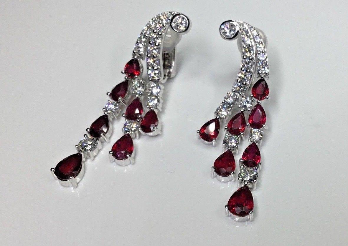 Platinum 9.68 Carat Ruby and Diamond Chandelier Drop Dangle Earrings 22 Grams 3
