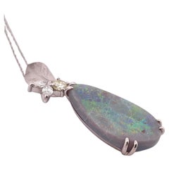 Platinum 9.7ctw Opal & 0.47ctw Diamond Pendant With 18k White Gold 18” Chain