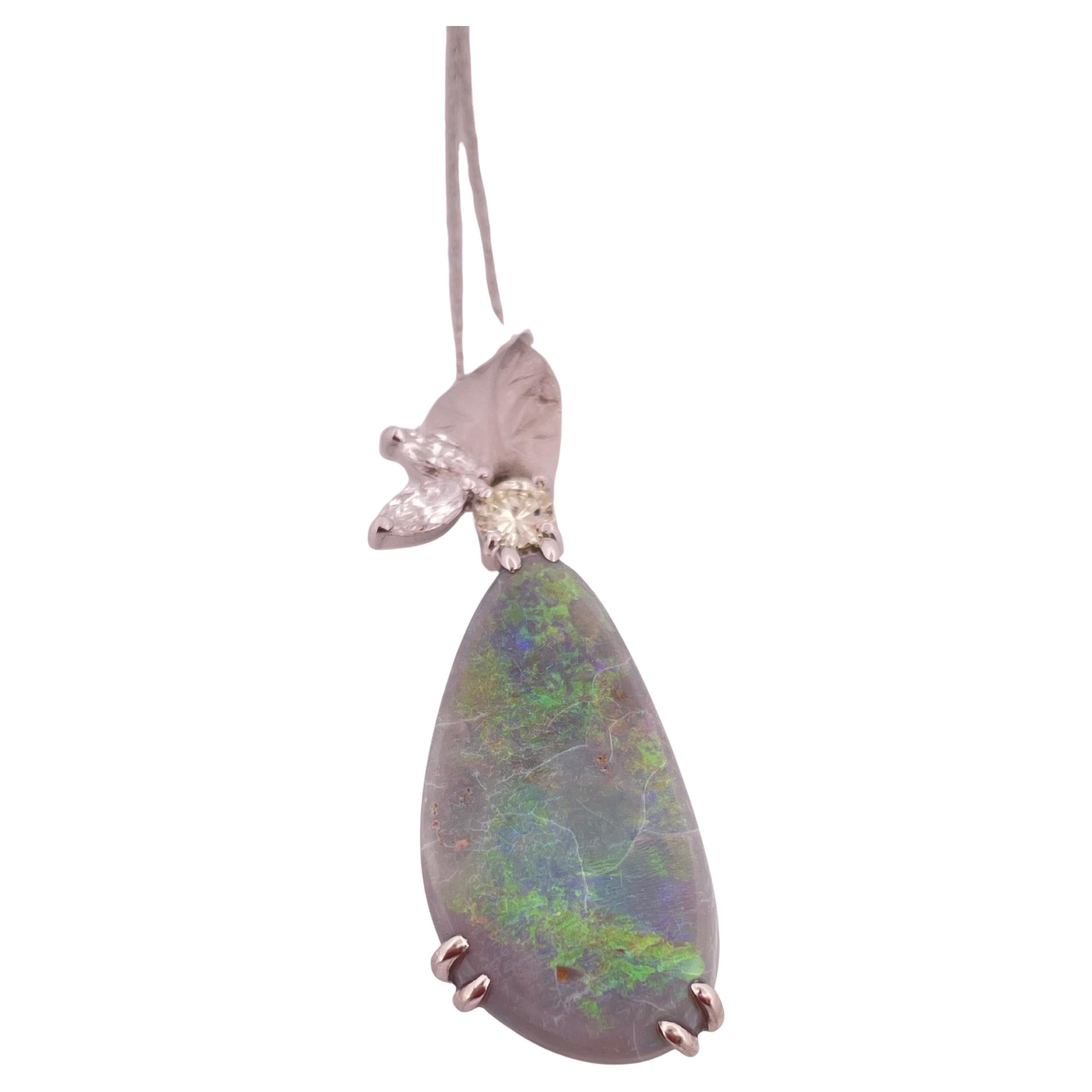 Platin 9,7ctw Opal & 0,47ctw Diamant-Anhänger mit 18k Weißgold 18