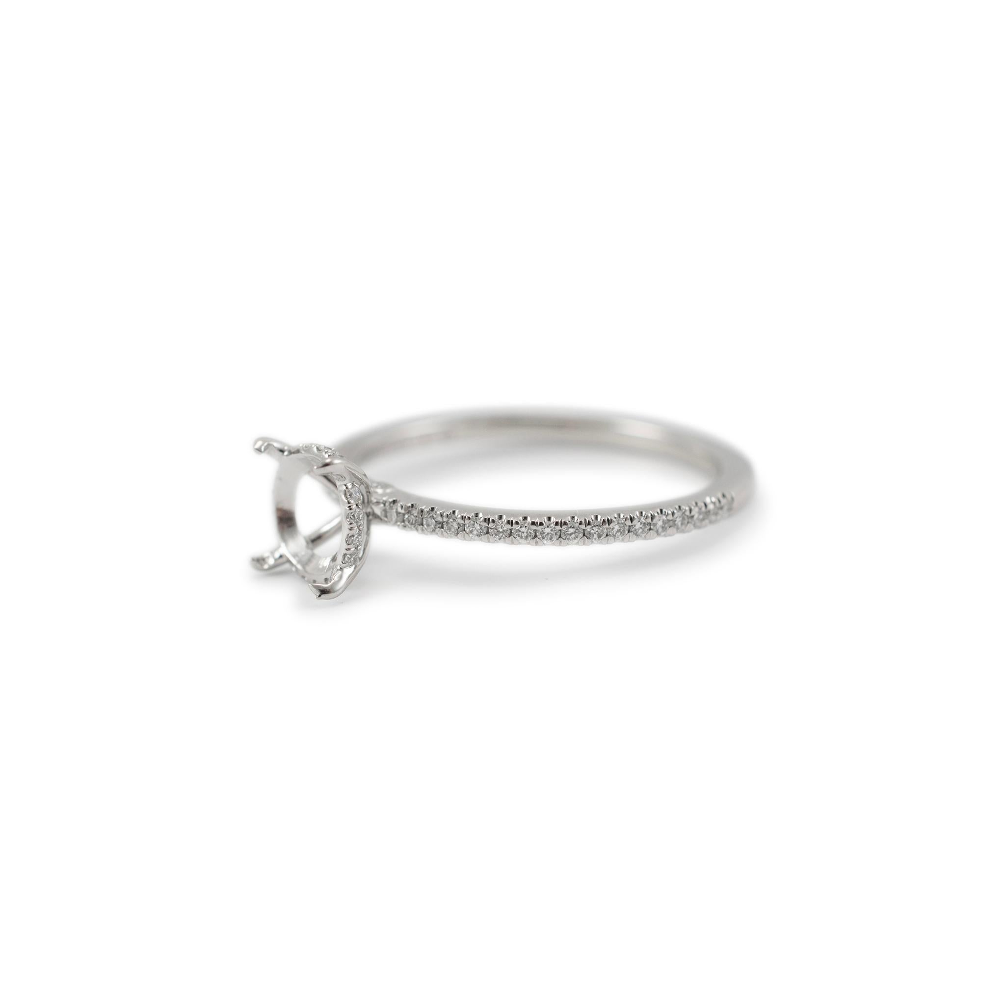 Round Cut Platinum Accented Hidden Halo Diamond Round Semi Mount Engagement Ring For Sale