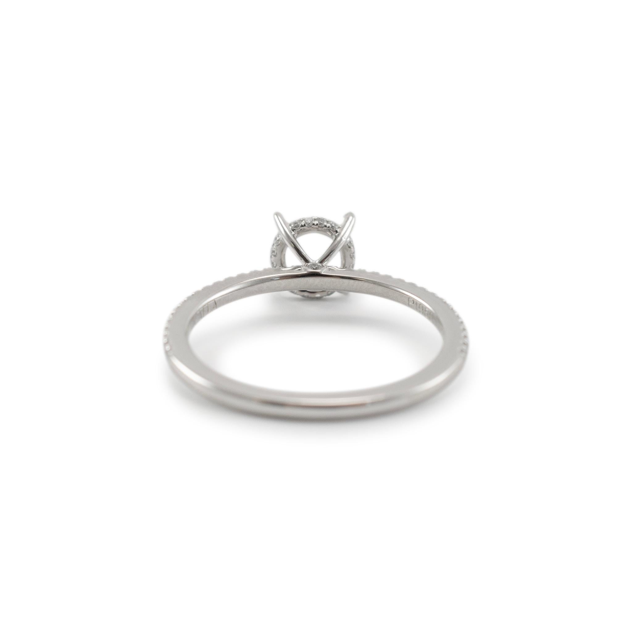 Women's Platinum Accented Hidden Halo Diamond Round Semi Mount Engagement Ring For Sale