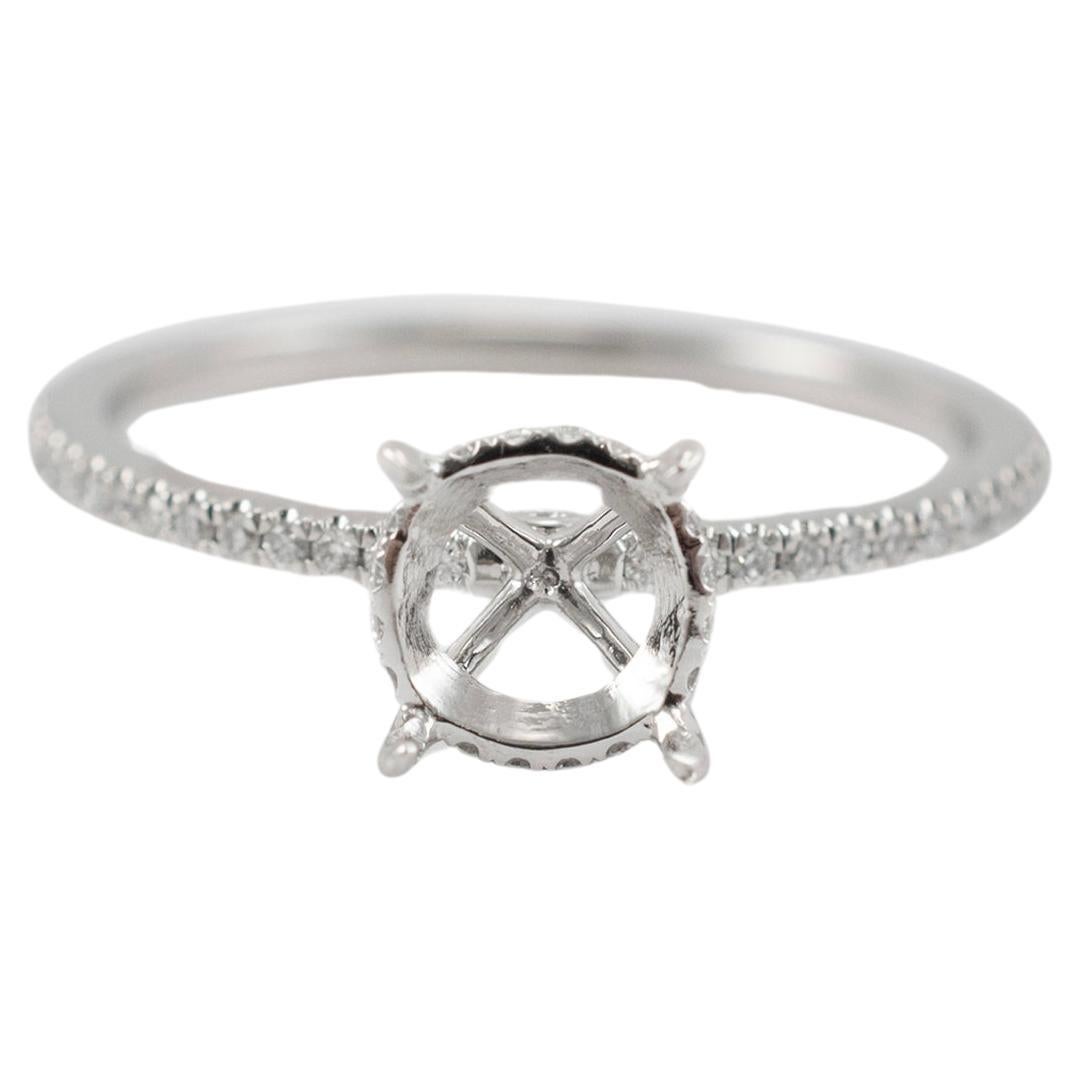 Platinum Accented Hidden Halo Diamond Round Semi Mount Engagement Ring