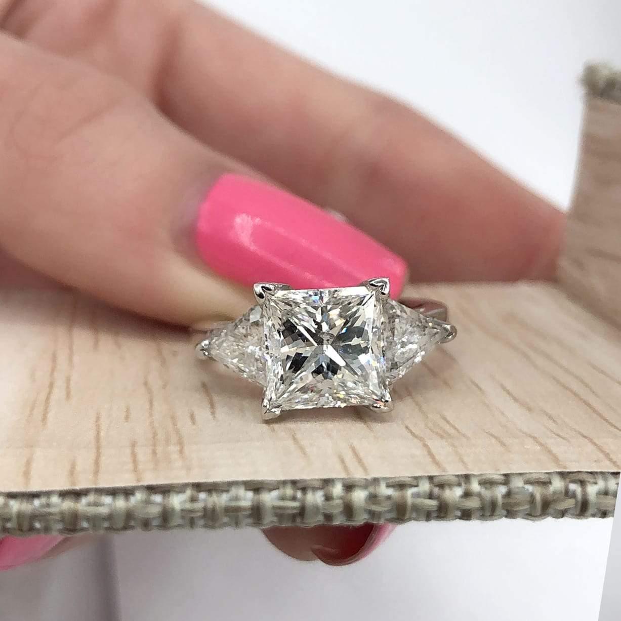 For Sale:  Platinum AGI Certified Three-Stone Engagement Ring Features 4.51ct TCW Diamonds 2