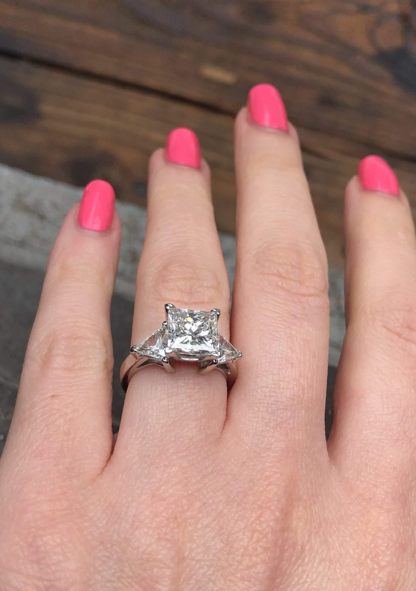 For Sale:  Platinum AGI Certified Three-Stone Engagement Ring Features 4.51ct TCW Diamonds 3