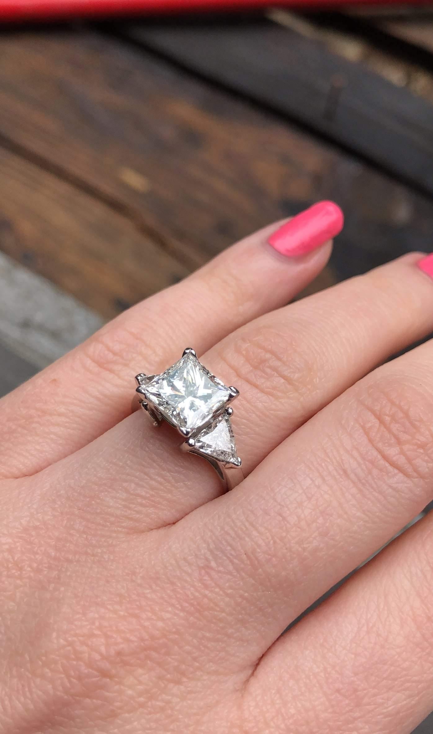 For Sale:  Platinum AGI Certified Three-Stone Engagement Ring Features 4.51ct TCW Diamonds 5