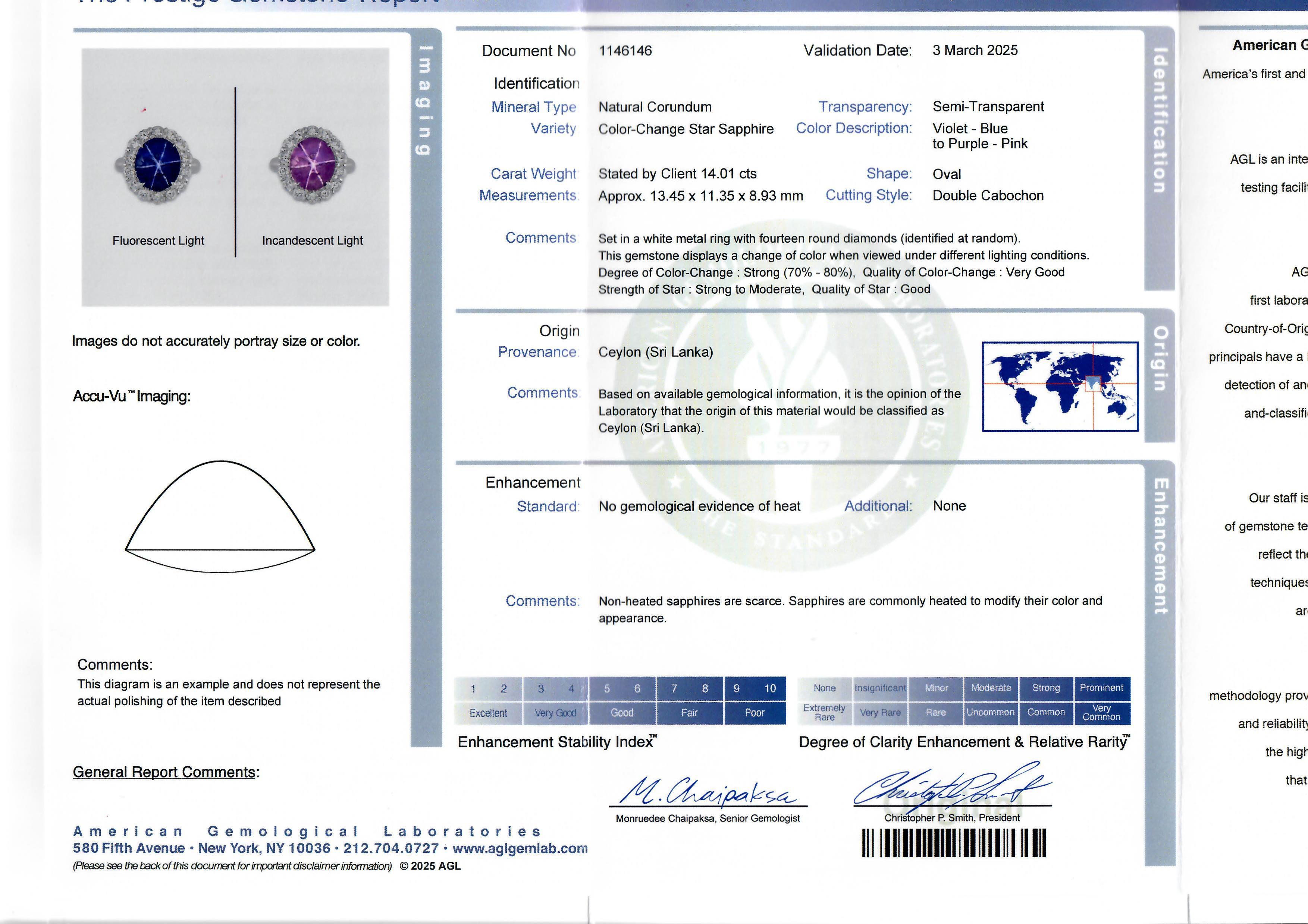 --Pietre: --
(1) Zaffiro a stella naturale autentico - Taglio ovale a doppio cabochon - Incastonato - Forte cambiamento di colore - Colore dal blu violaceo al rosa porpora - Senza calore - Buona stella - 14,01 carati (certificato esatto)
** Vedere i