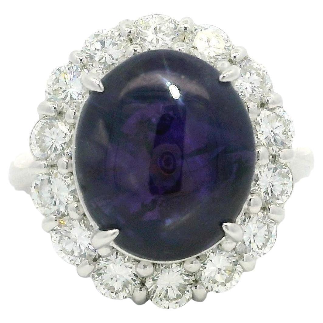 Platinum AGL 15.79ctw No Heat Color Change Star Sapphire w/ Diamond Halo Ring