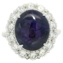 Platine AGL 15.79ctw No Heat Color Change Star Sapphire w/ Diamond Halo Ring