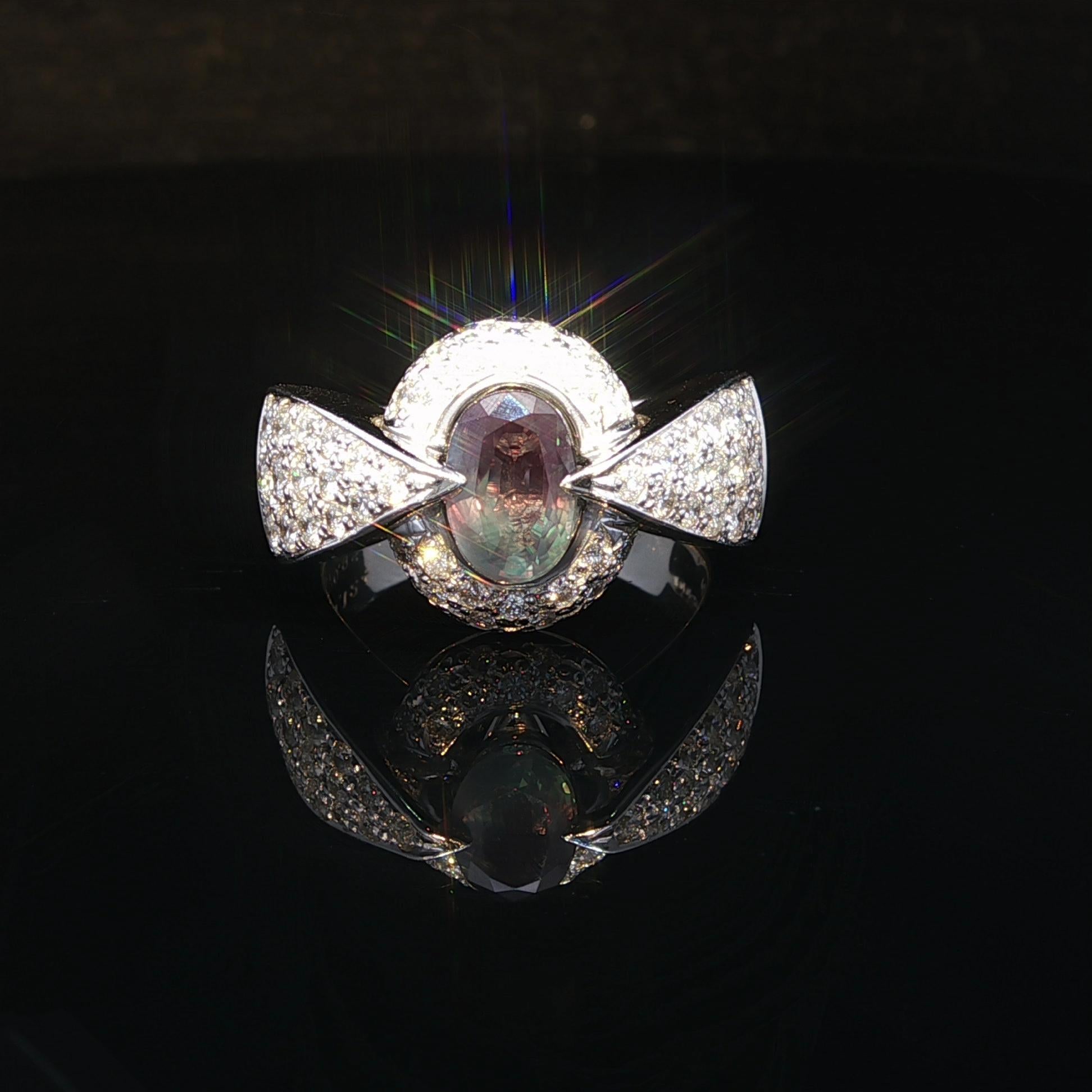 Platin AGL 2,07ctw Farbwechsel Alexandrit Pave Diamant einzigartiges Design Ring im Angebot 8