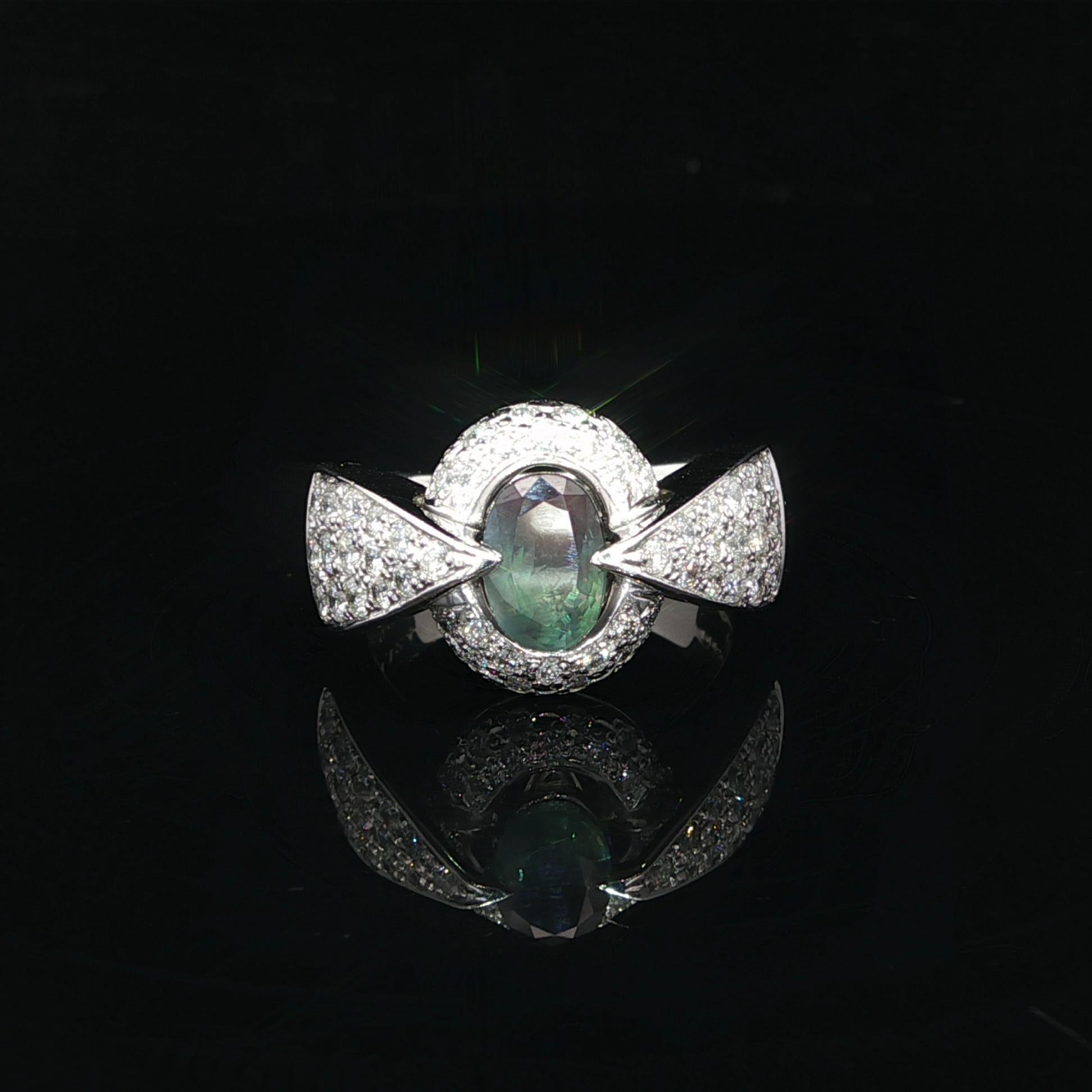 Platin AGL 2,07ctw Farbwechsel Alexandrit Pave Diamant einzigartiges Design Ring (Ovalschliff) im Angebot