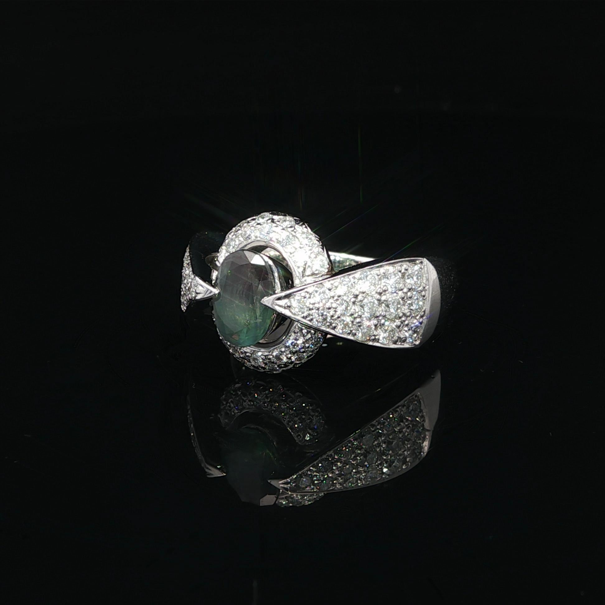 Platin AGL 2,07ctw Farbwechsel Alexandrit Pave Diamant einzigartiges Design Ring Damen im Angebot