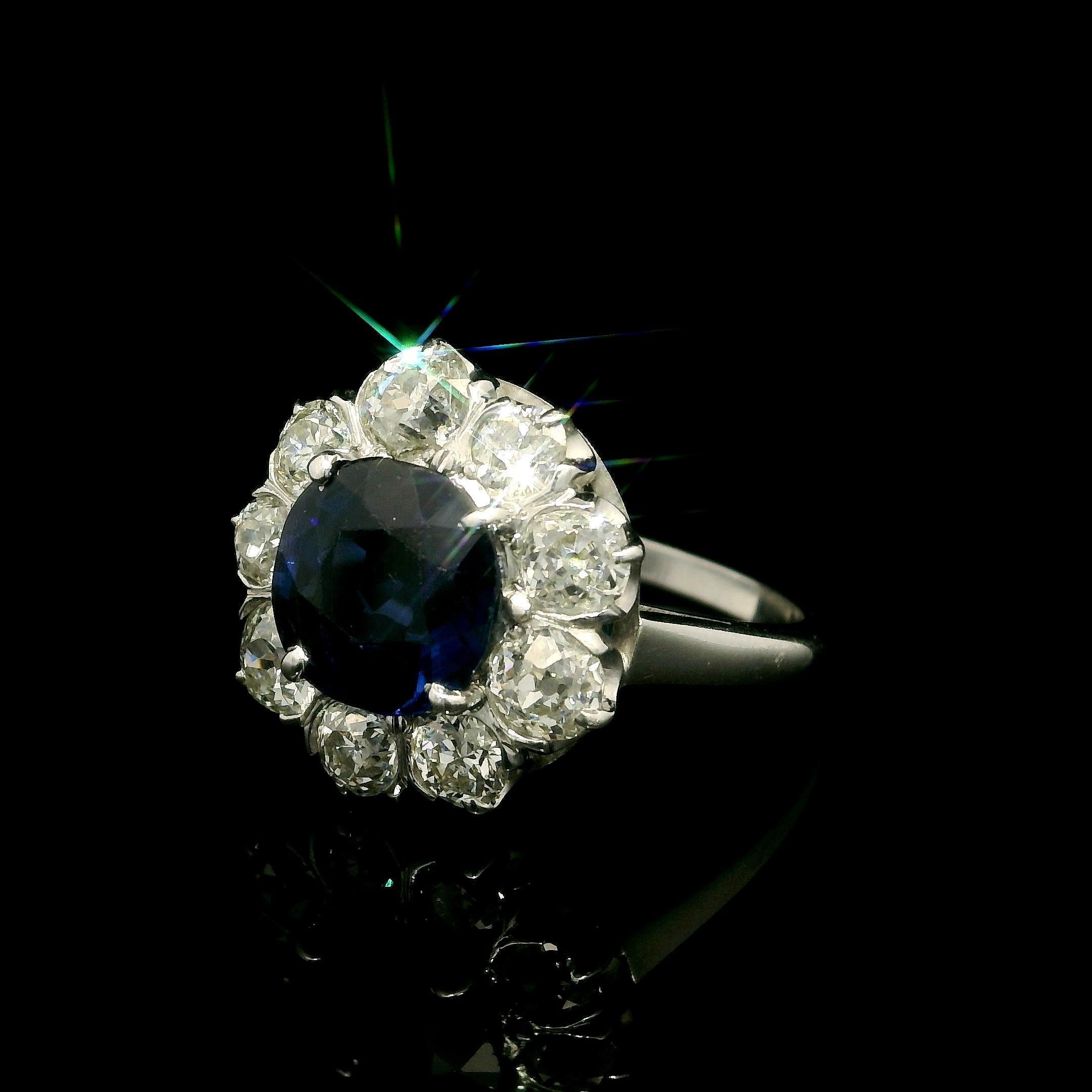 Platinum AGL 3.65ctw No Heat Absolute Gem Sapphire w/ Diamond Halo Ring For Sale 5