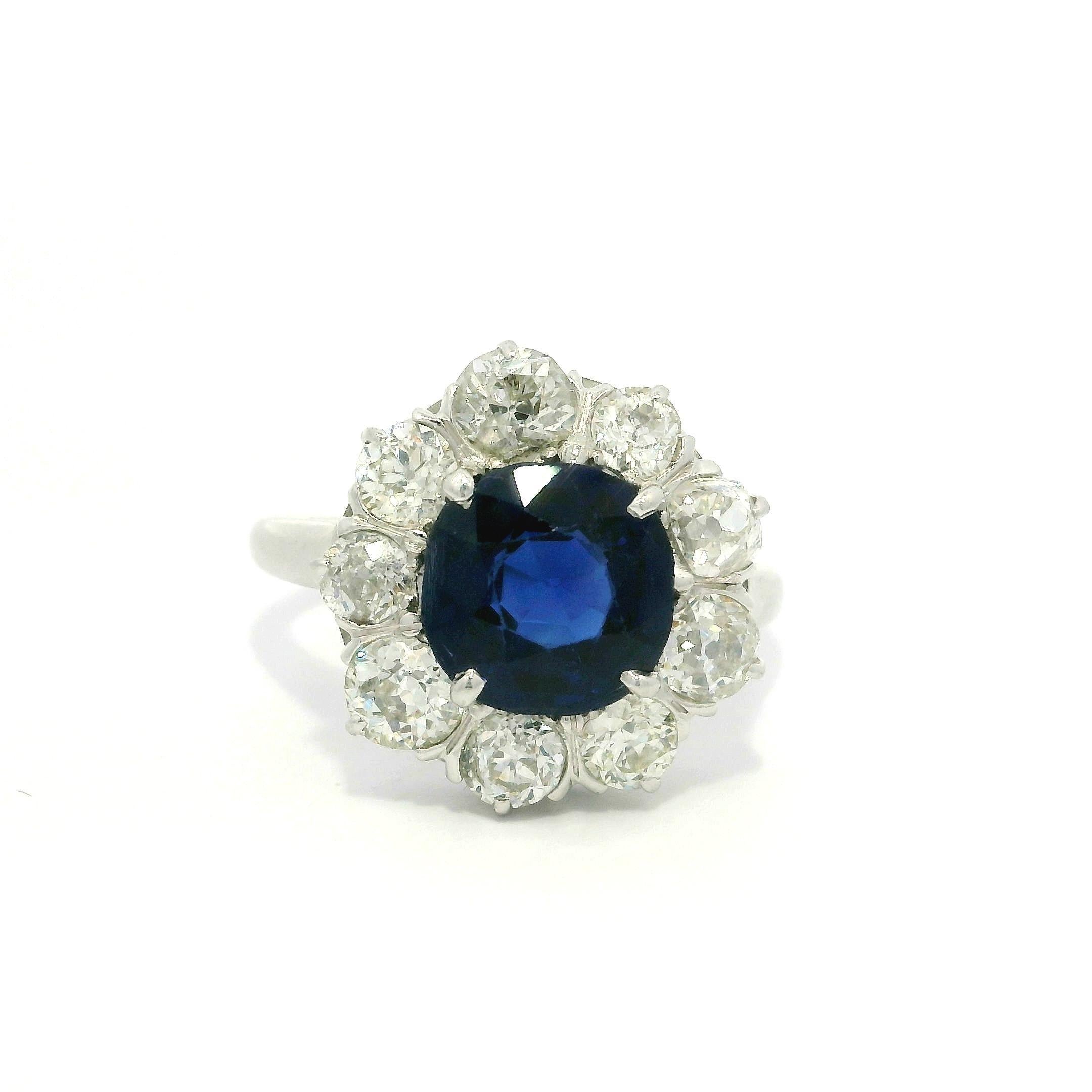 Platinum AGL 3.65ctw No Heat Absolute Gem Sapphire w/ Diamond Halo Ring For Sale 6