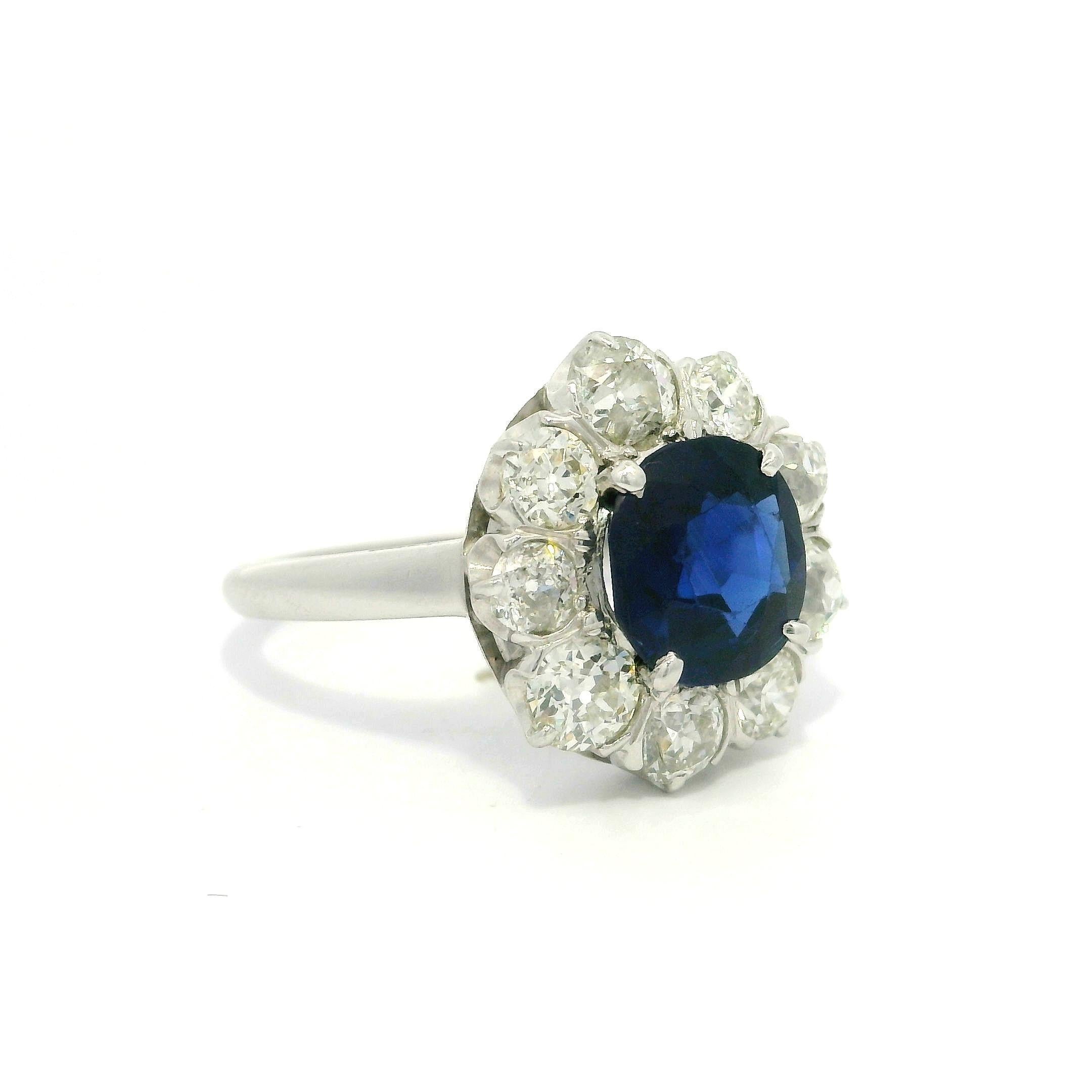 Platinum AGL 3.65ctw No Heat Absolute Gem Sapphire w/ Diamond Halo Ring For Sale 7