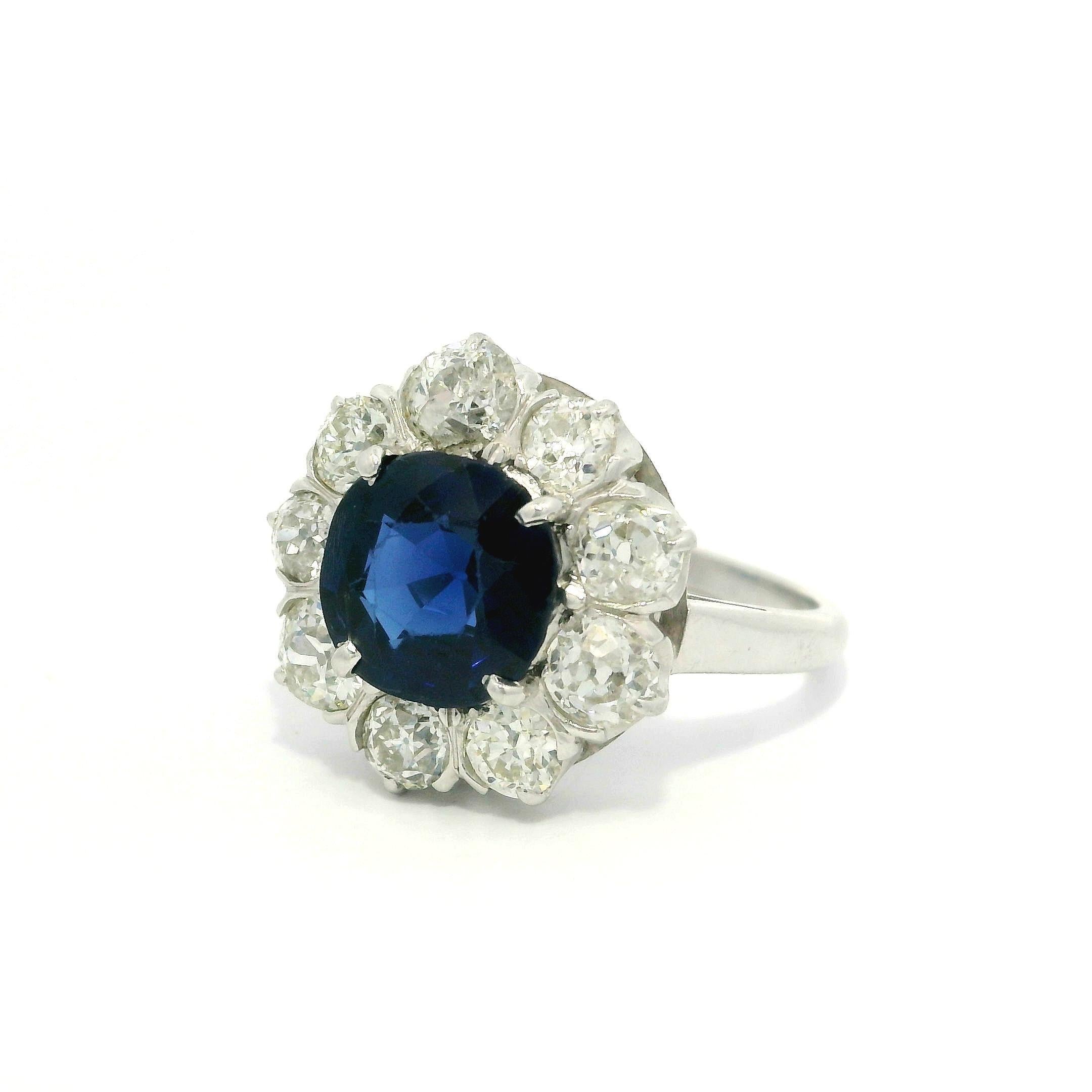 Platinum AGL 3.65ctw No Heat Absolute Gem Sapphire w/ Diamond Halo Ring For Sale 8