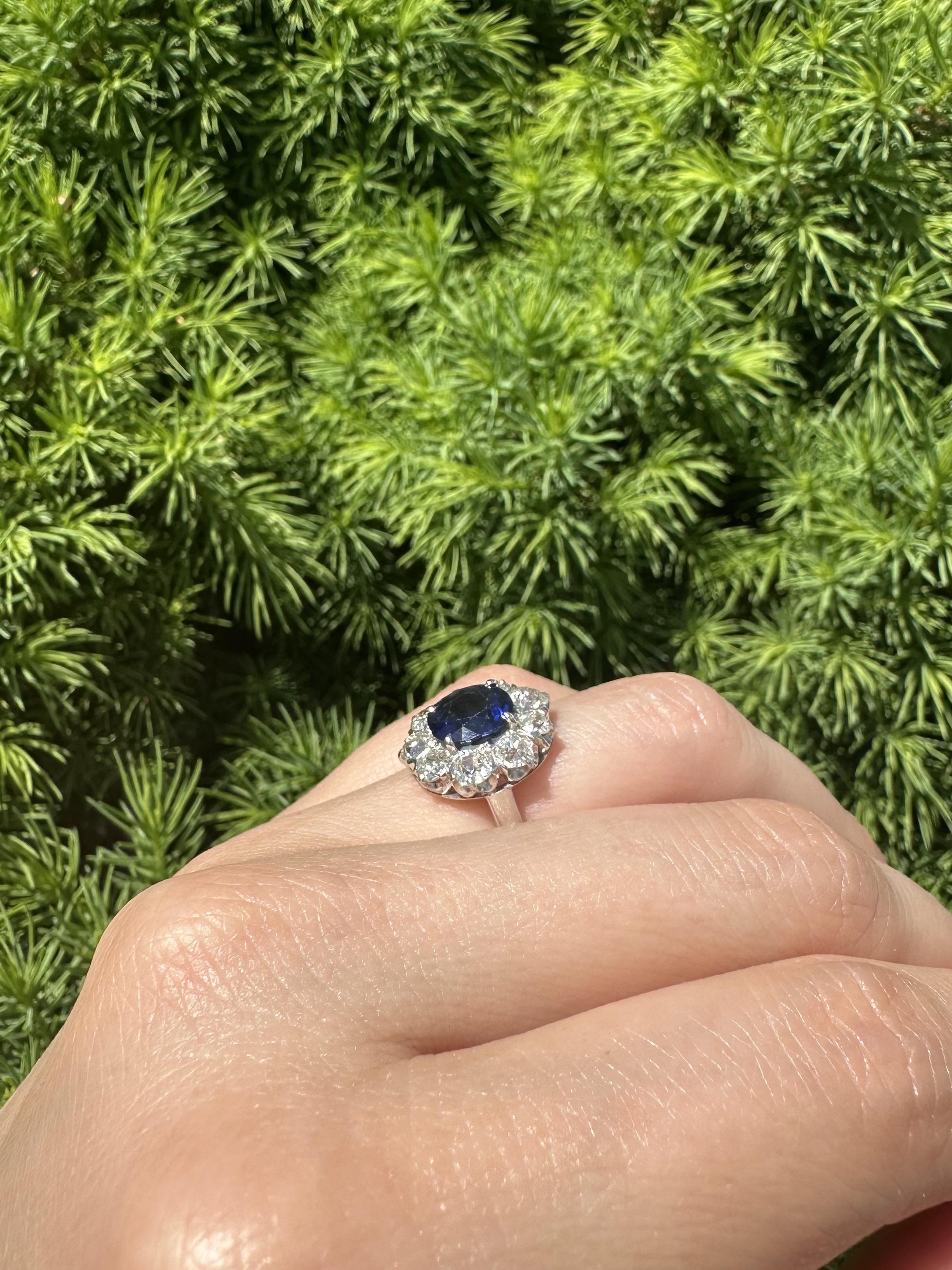 Platinum AGL 3.65ctw No Heat Absolute Gem Sapphire w/ Diamond Halo Ring In Good Condition For Sale In Montclair, NJ