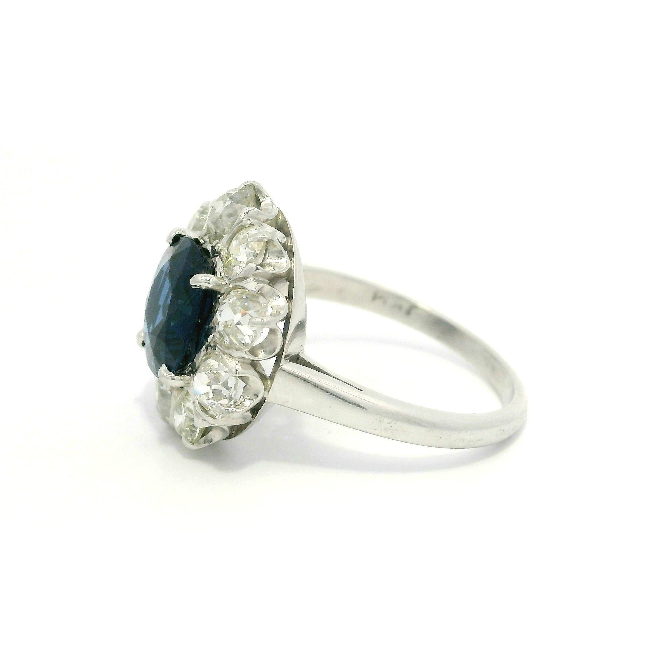 Women's Platinum AGL 3.65ctw No Heat Absolute Gem Sapphire w/ Diamond Halo Ring For Sale