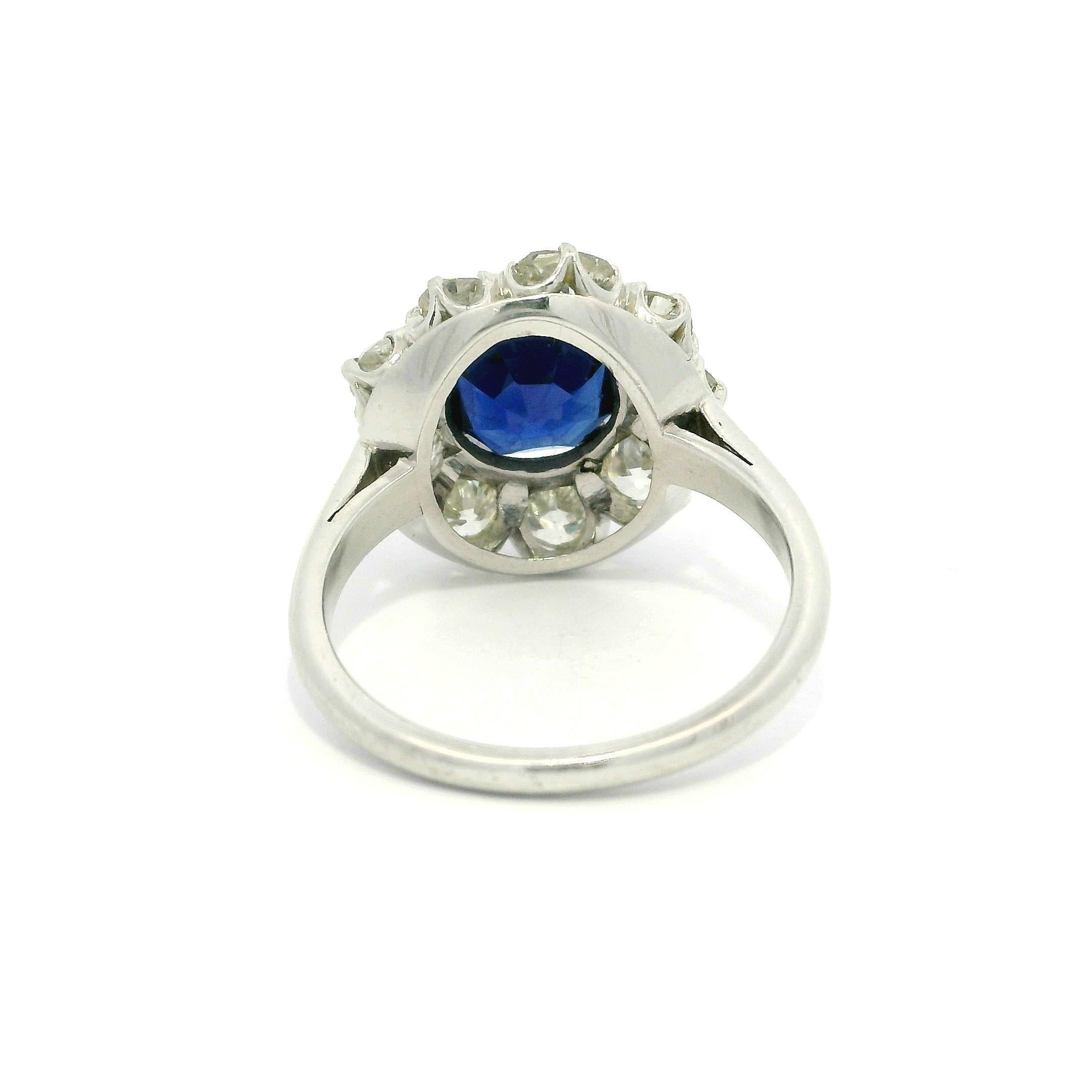 Platinum AGL 3.65ctw No Heat Absolute Gem Sapphire w/ Diamond Halo Ring For Sale 1