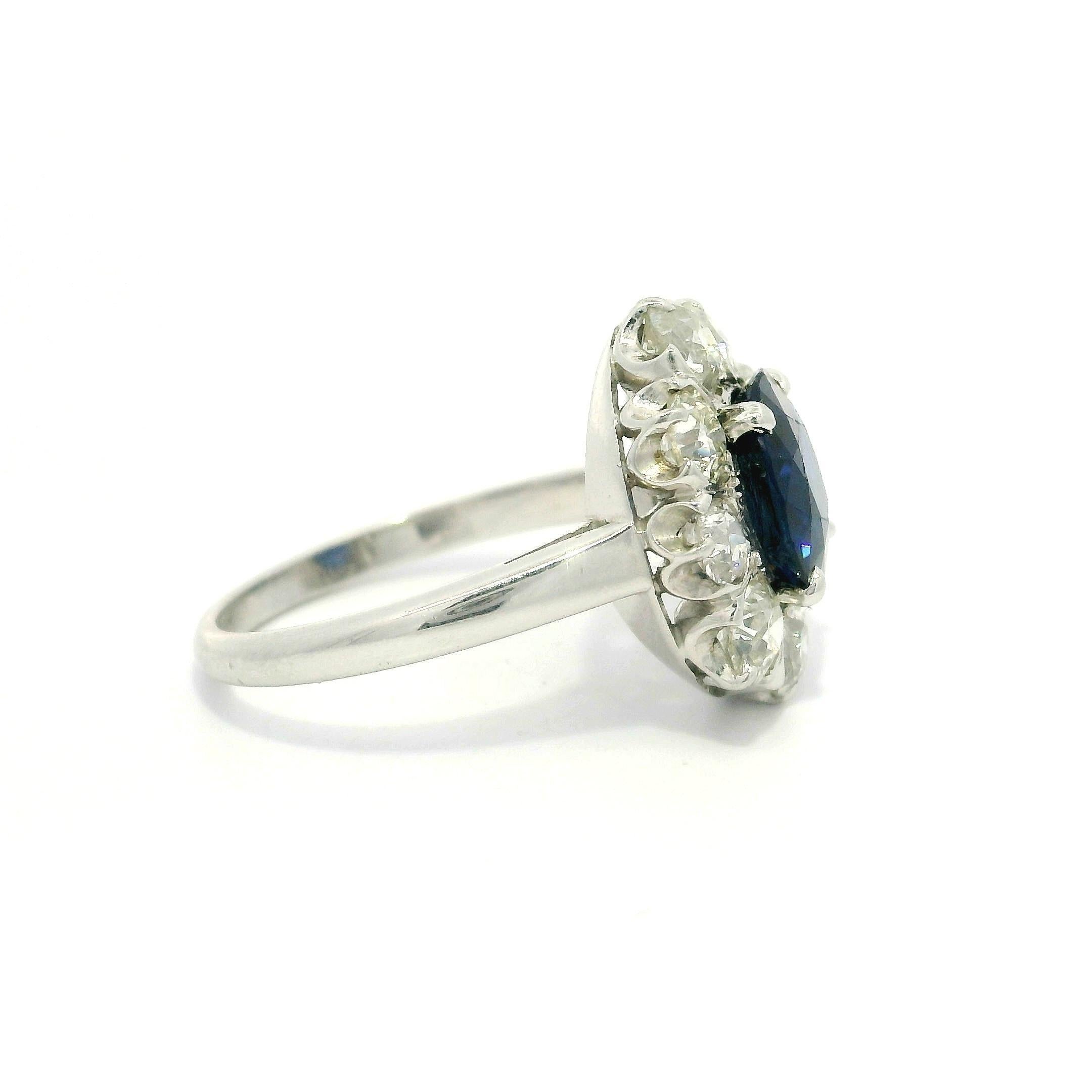 Platinum AGL 3.65ctw No Heat Absolute Gem Sapphire w/ Diamond Halo Ring For Sale 2