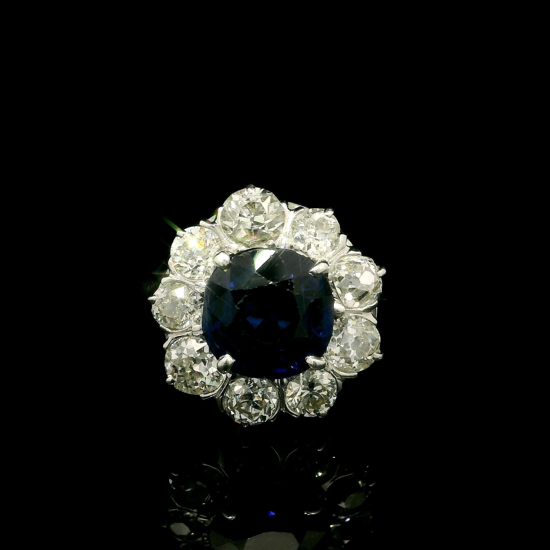Platinum AGL 3.65ctw No Heat Absolute Gem Sapphire w/ Diamond Halo Ring For Sale 3