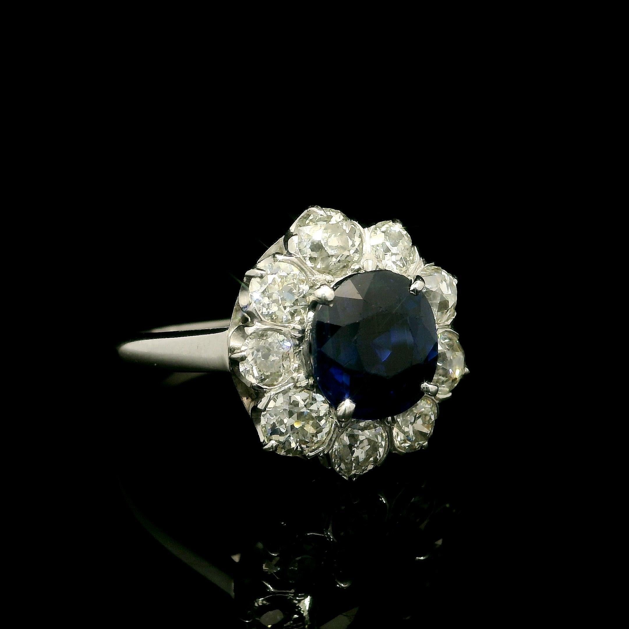 Platinum AGL 3.65ctw No Heat Absolute Gem Sapphire w/ Diamond Halo Ring For Sale 4
