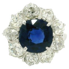 Vintage Platinum AGL 3.65ctw No Heat Absolute Gem Sapphire w/ Diamond Halo Ring