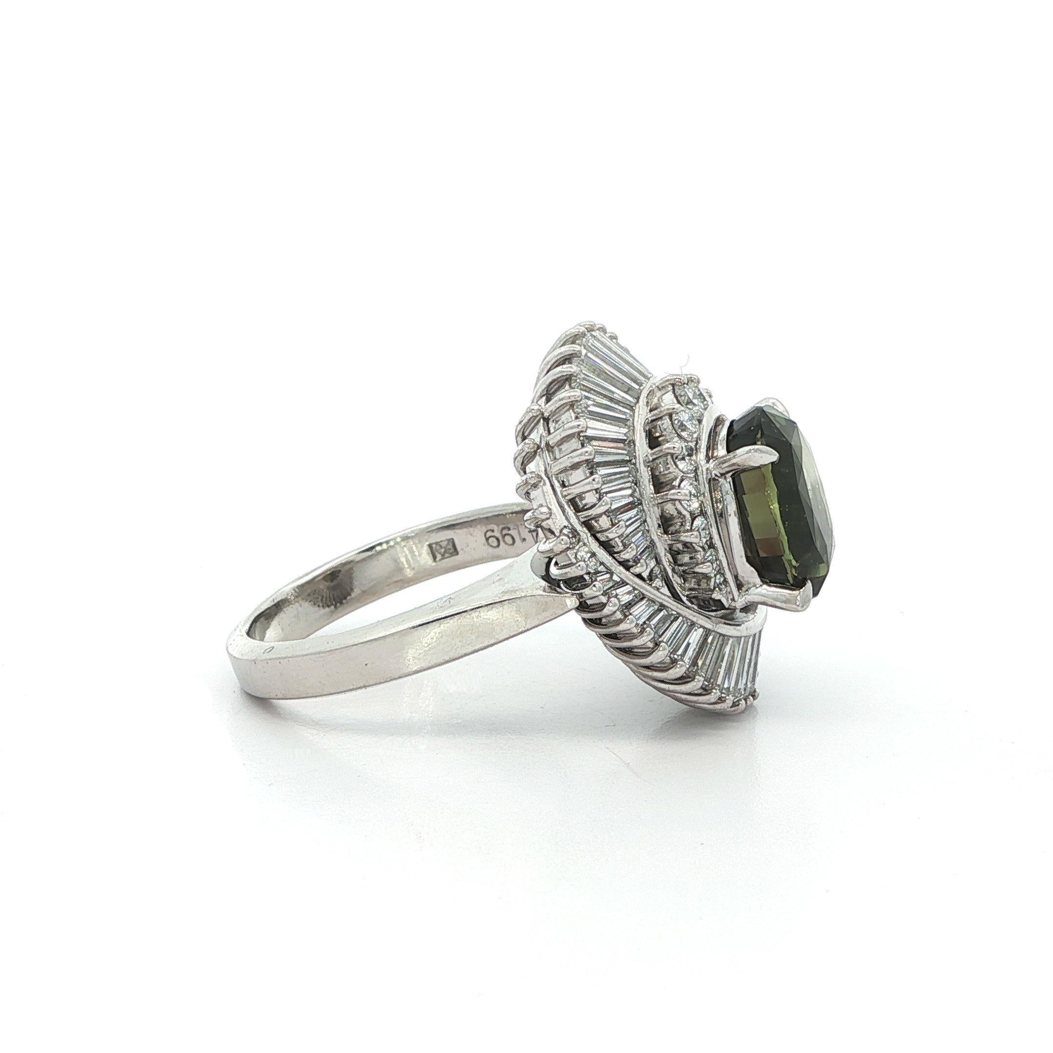 Platinum AGL 5.81ctw Color Change Alexandrite Diamond Swirl Ballerina Ring For Sale 7