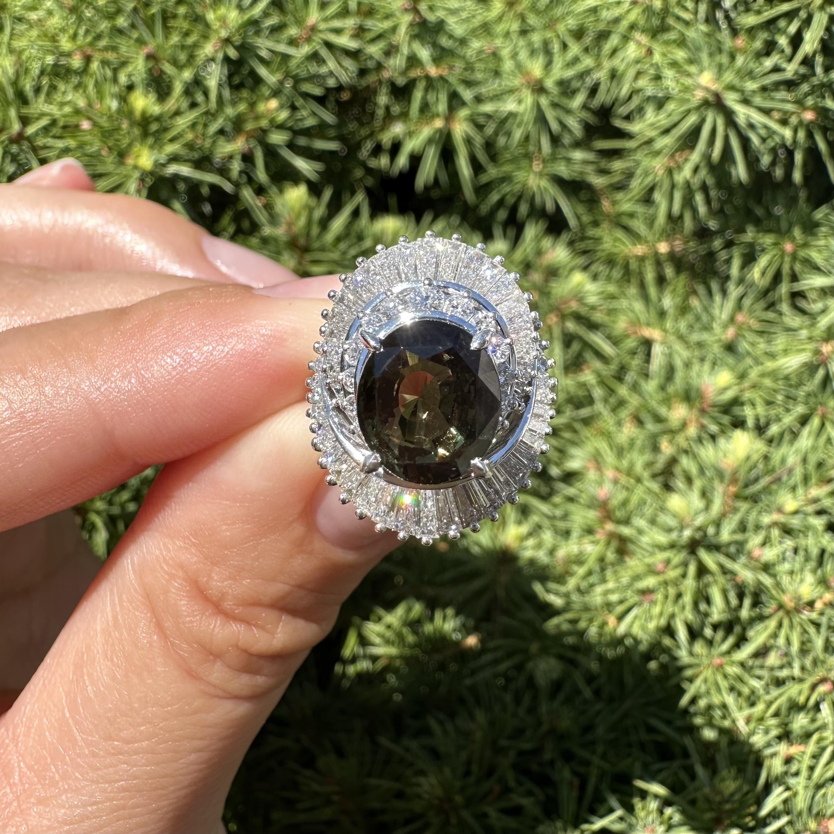 Platinum AGL 5.81ctw Color Change Alexandrite Diamond Swirl Ballerina Ring For Sale 8