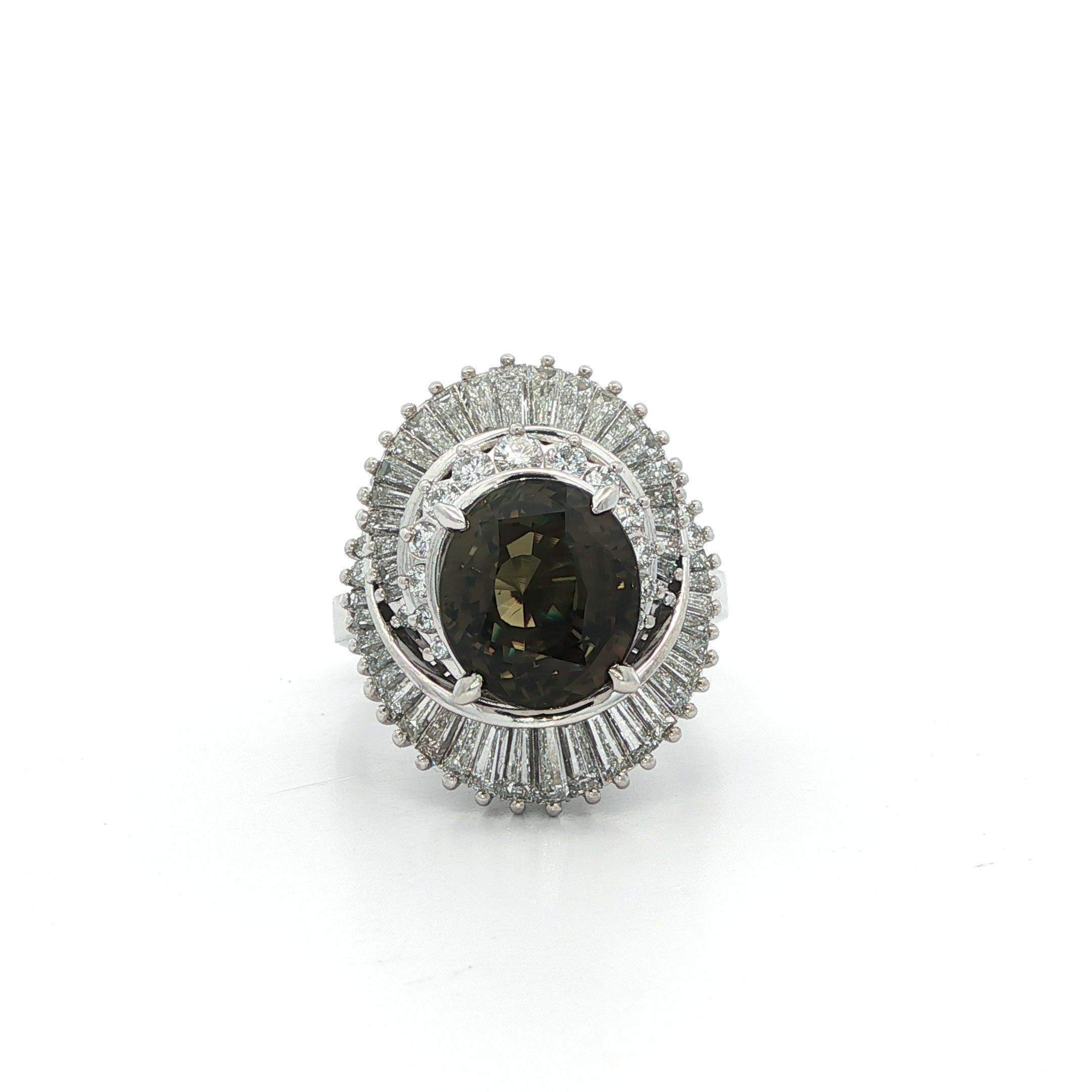 Platinum AGL 5.81ctw Color Change Alexandrite Diamond Swirl Ballerina Ring For Sale 11