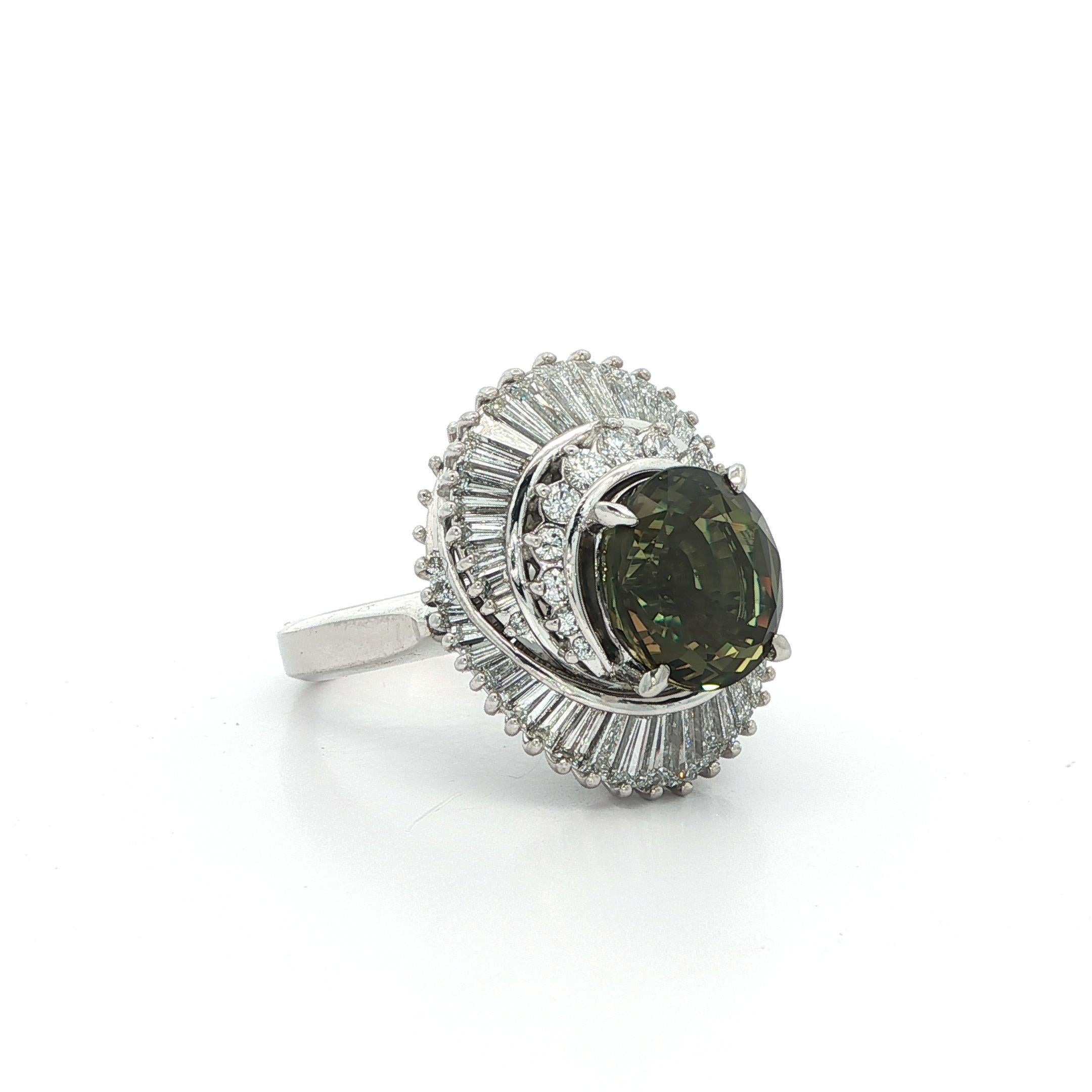 Platinum AGL 5.81ctw Color Change Alexandrite Diamond Swirl Ballerina Ring For Sale 12