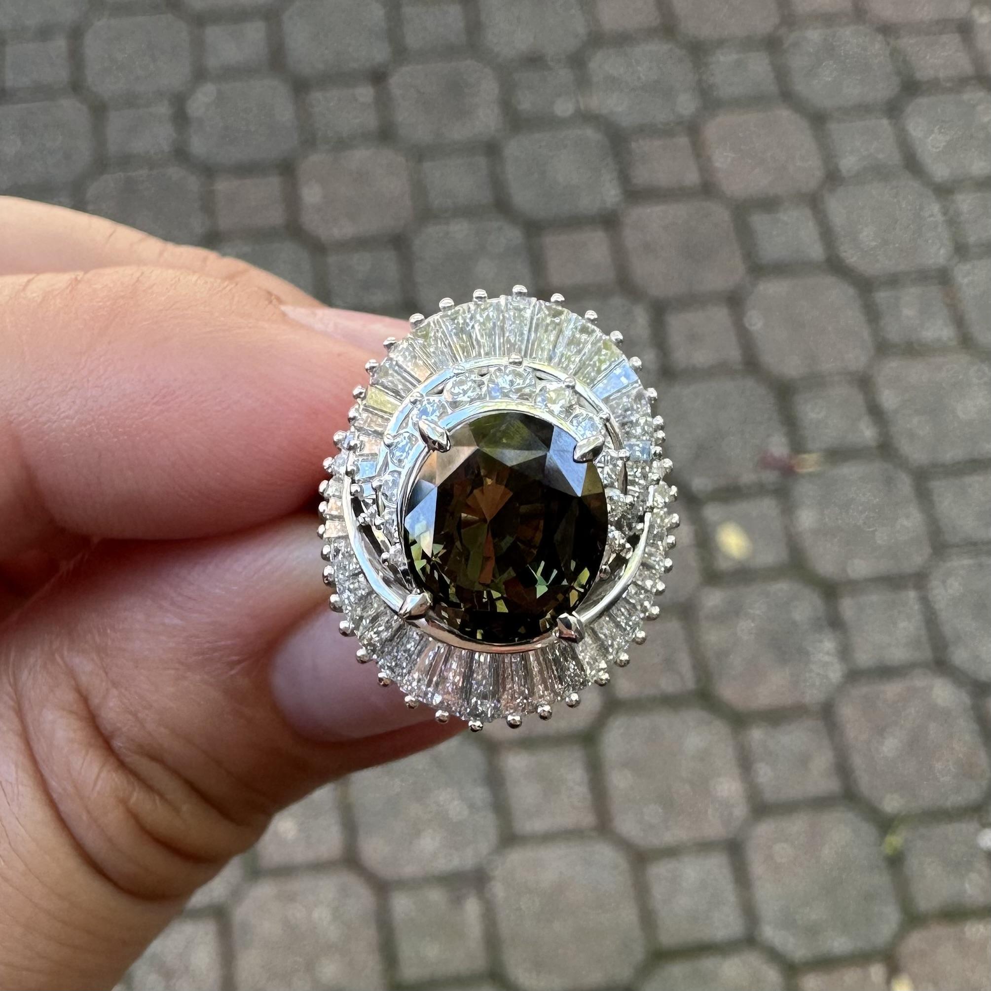 Platinum AGL 5.81ctw Color Change Alexandrite Diamond Swirl Ballerina Ring For Sale 13