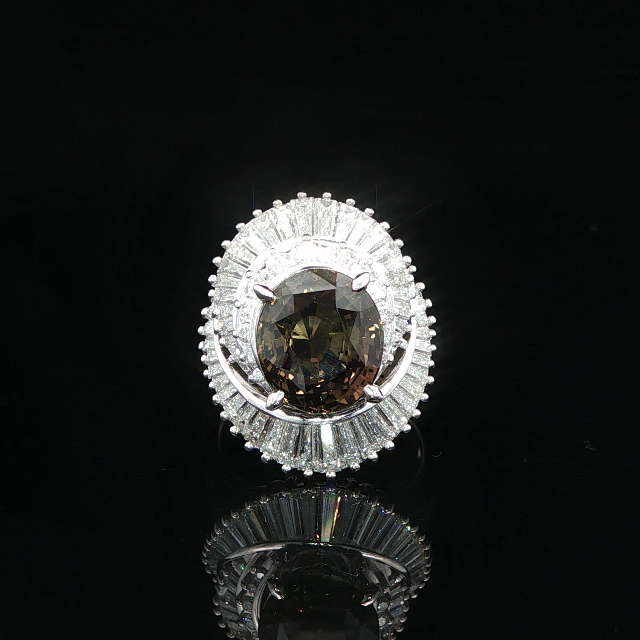 Women's Platinum AGL 5.81ctw Color Change Alexandrite Diamond Swirl Ballerina Ring For Sale