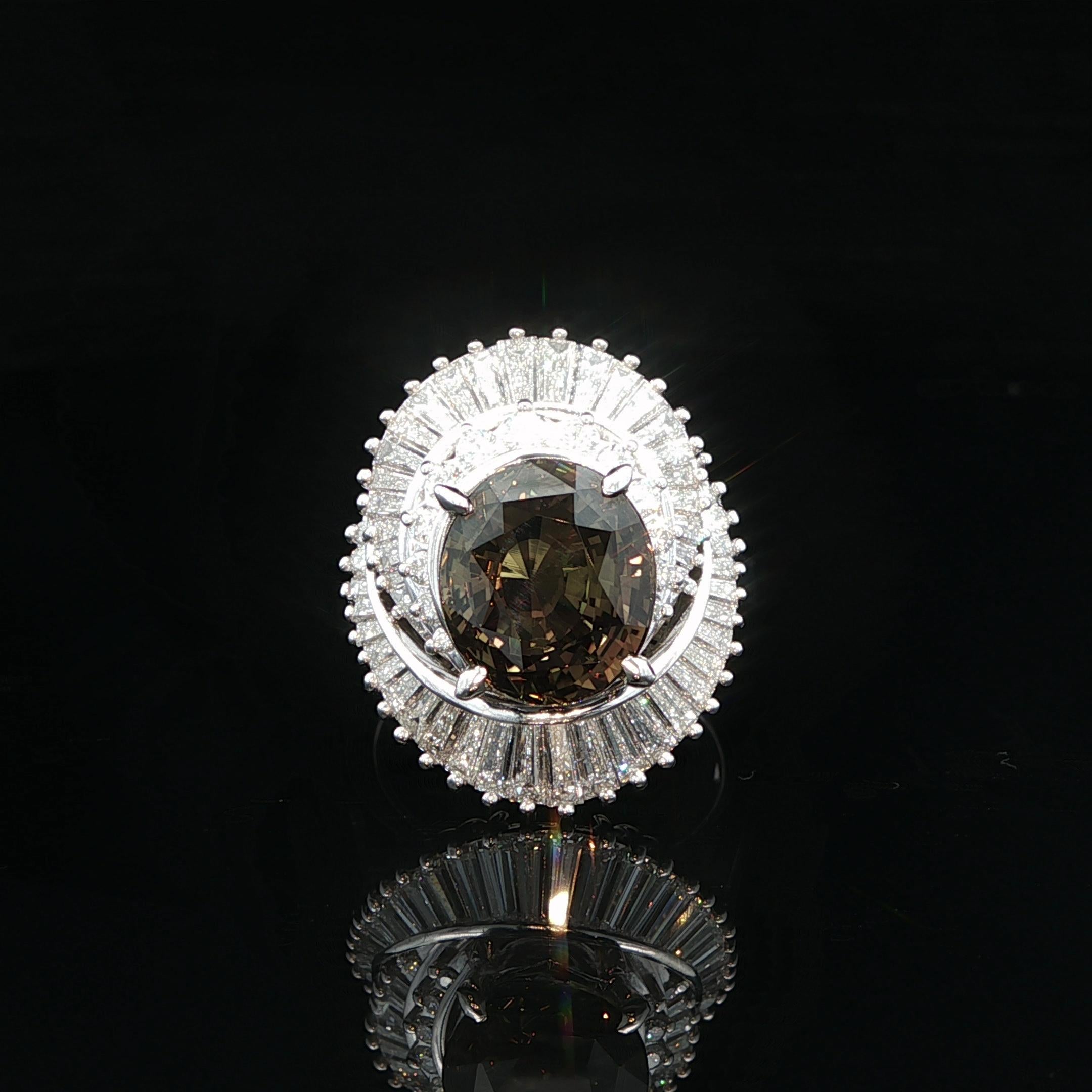 Platinum AGL 5.81ctw Color Change Alexandrite Diamond Swirl Ballerina Ring For Sale 1