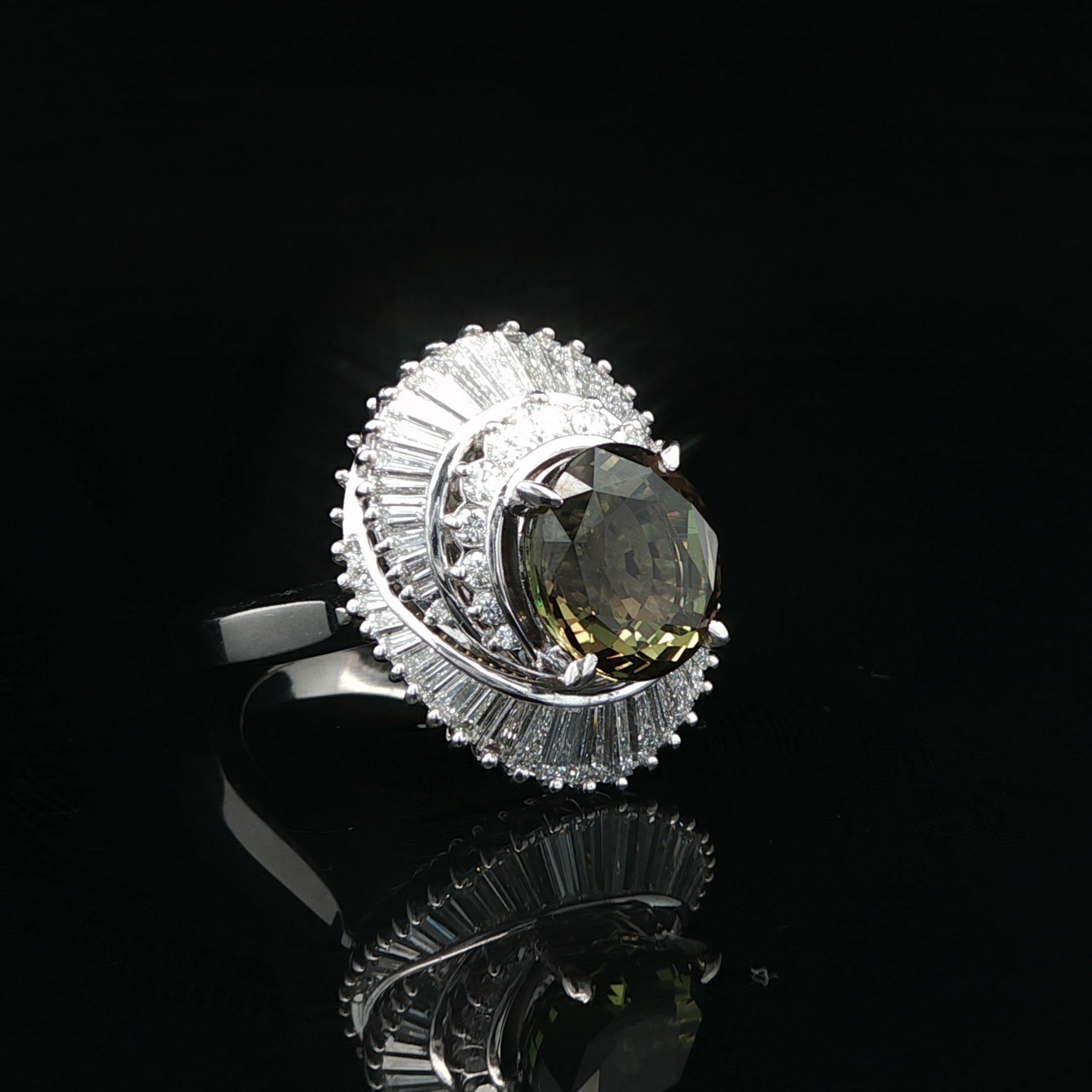 Platinum AGL 5.81ctw Color Change Alexandrite Diamond Swirl Ballerina Ring For Sale 4