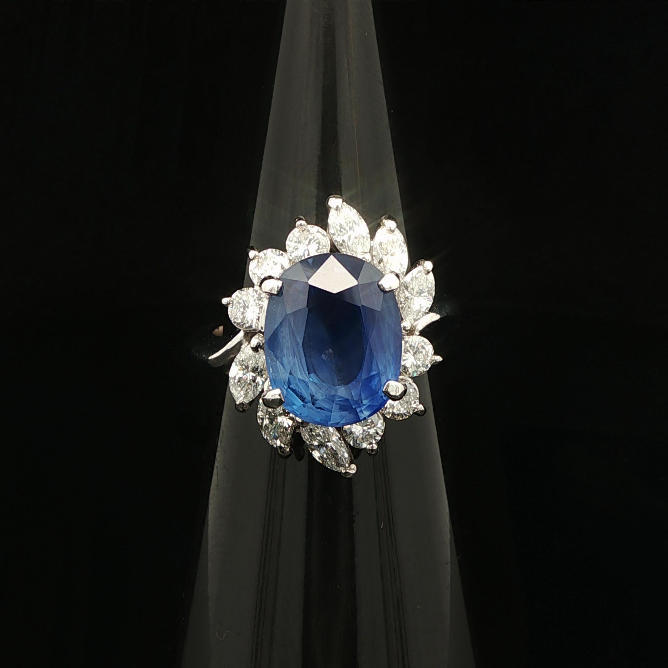 Platin AGL 6,82ctw Ceylon Seidig Samtig Blauer Saphir w / Diamant Halo Ring Damen im Angebot