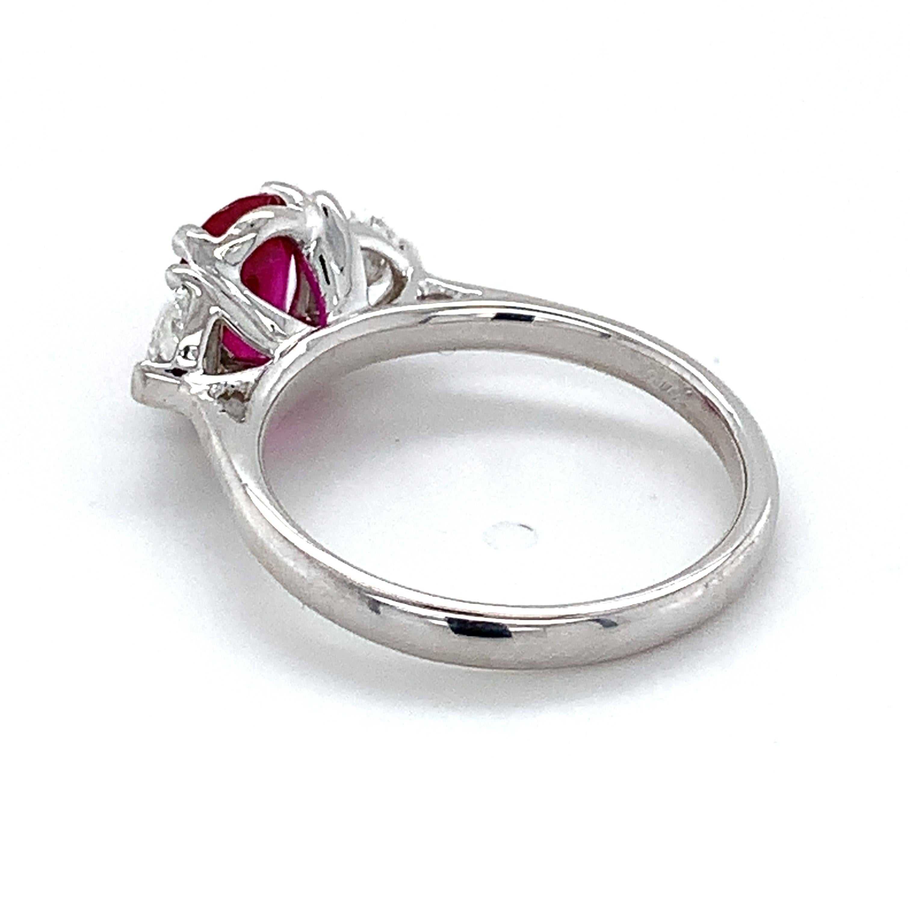 Platinum AGL Burma No Heat Red Ruby W/ Half Moon Diamond 3 Stone Ring 4