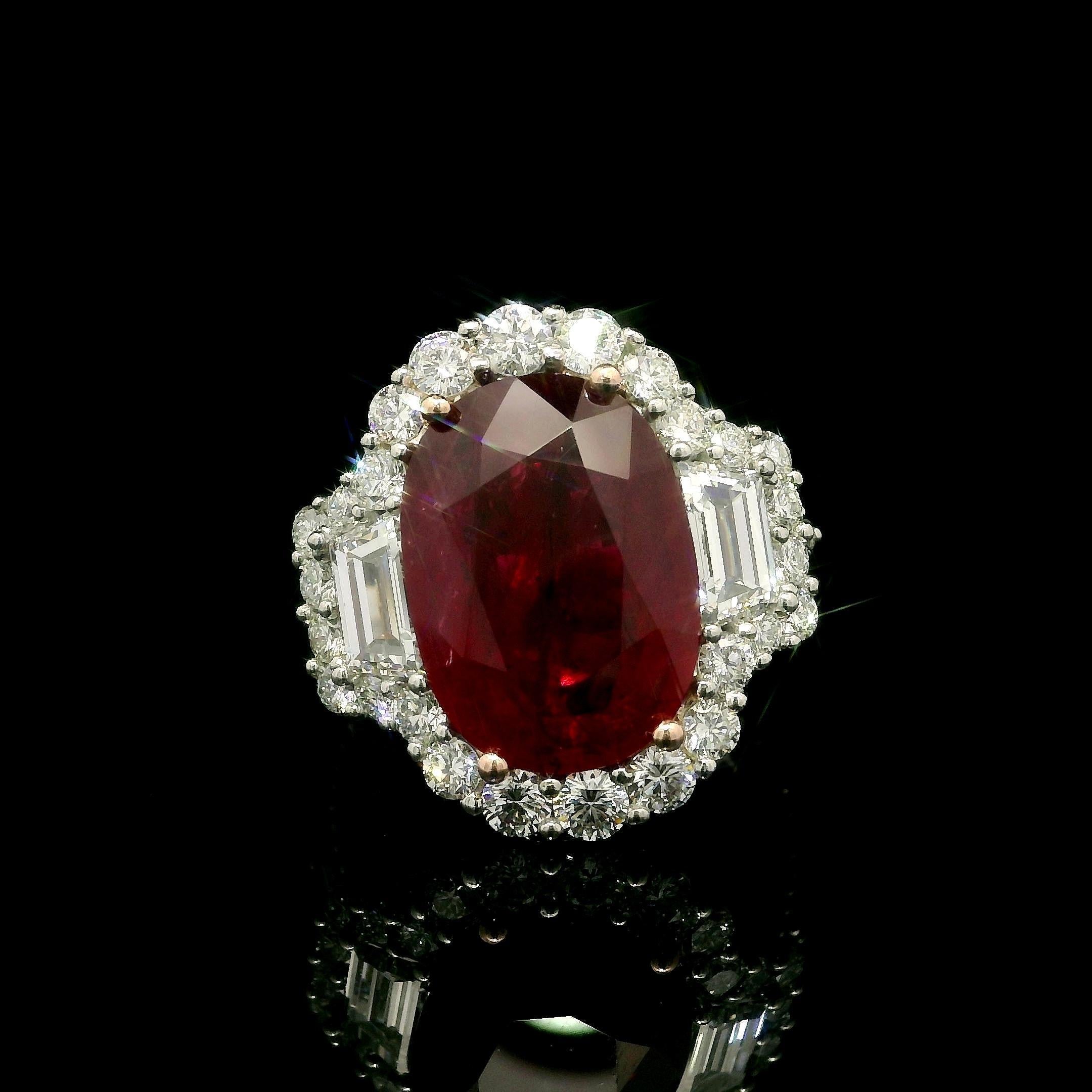 Platin AGL zertifiziert 12,25ctw Oval Roter Rubin mit Diamant Substantial Großer Ring im Angebot 5