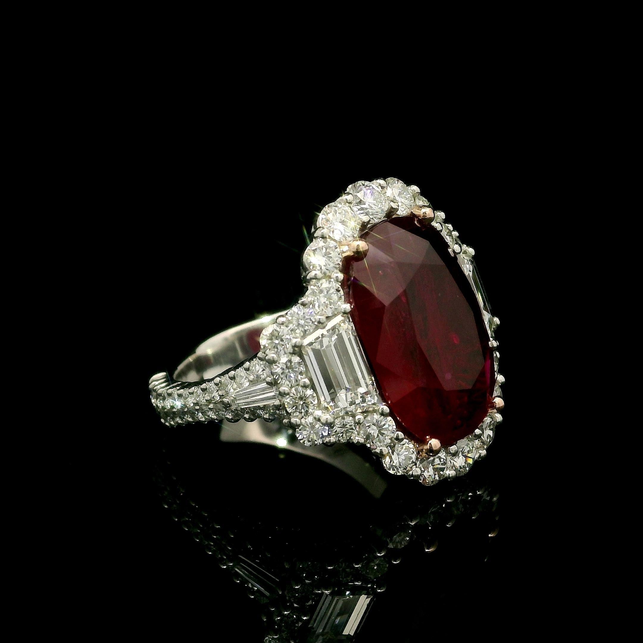 Platin AGL zertifiziert 12,25ctw Oval Roter Rubin mit Diamant Substantial Großer Ring im Angebot 6