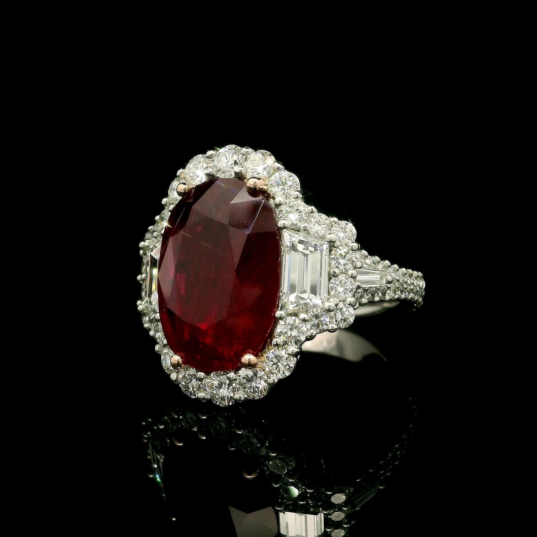 Platin AGL zertifiziert 12,25ctw Oval Roter Rubin mit Diamant Substantial Großer Ring im Angebot 7