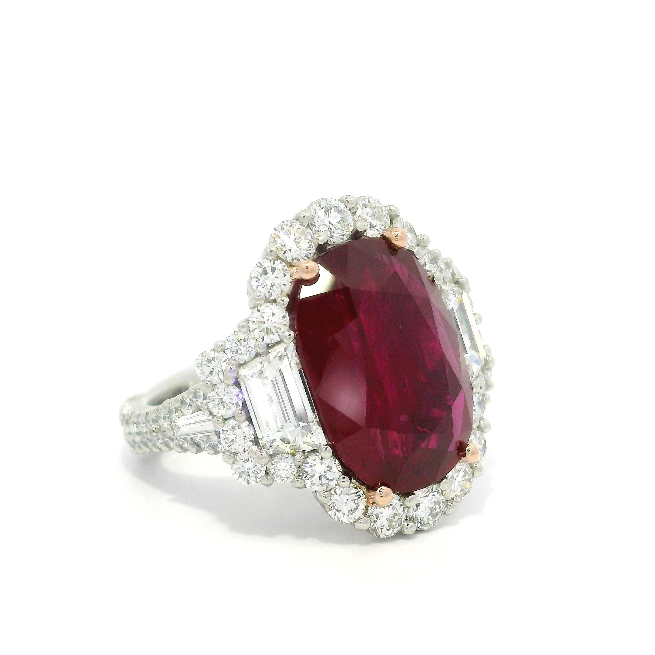 Platin AGL zertifiziert 12,25ctw Oval Roter Rubin mit Diamant Substantial Großer Ring im Angebot 9