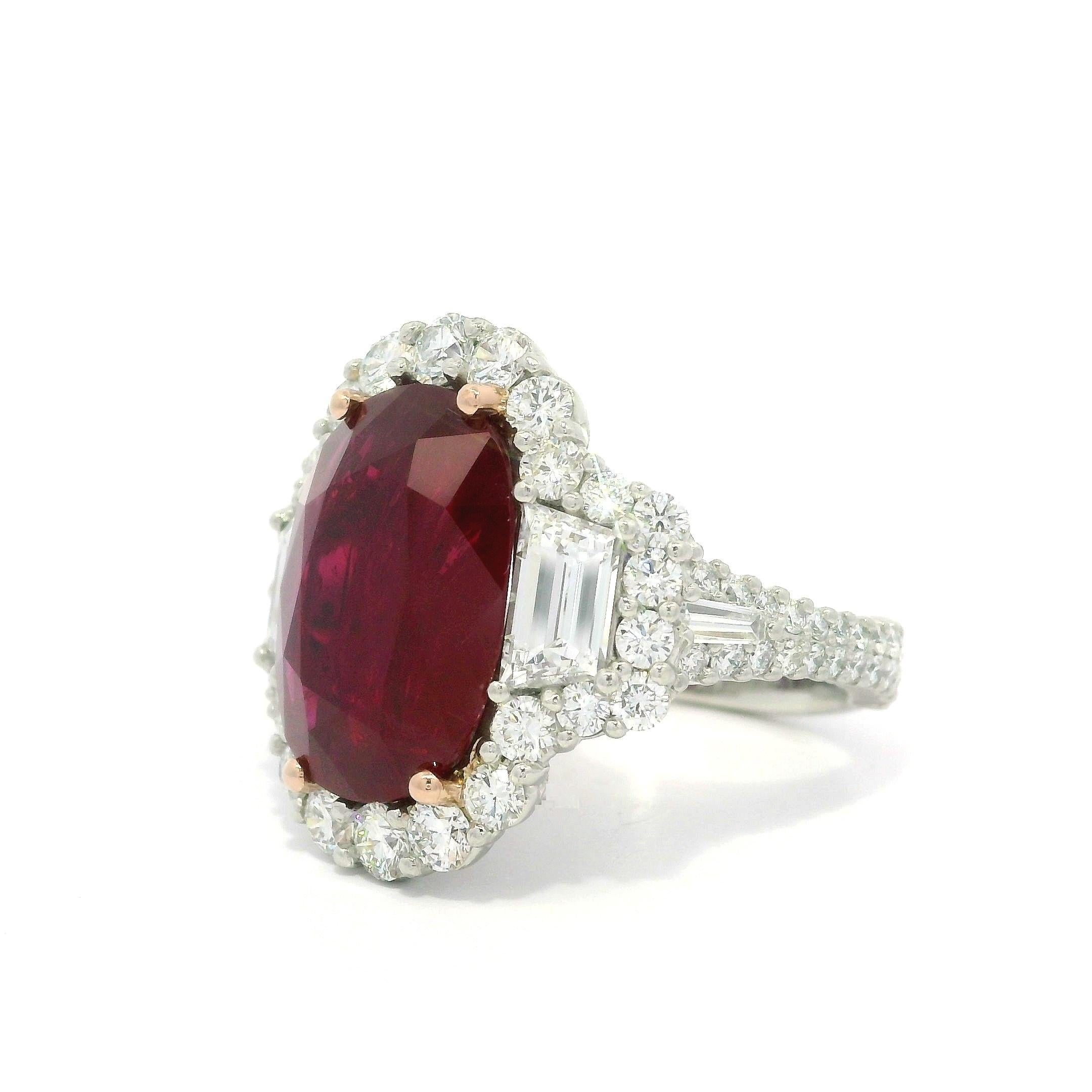 Platin AGL zertifiziert 12,25ctw Oval Roter Rubin mit Diamant Substantial Großer Ring im Angebot 10