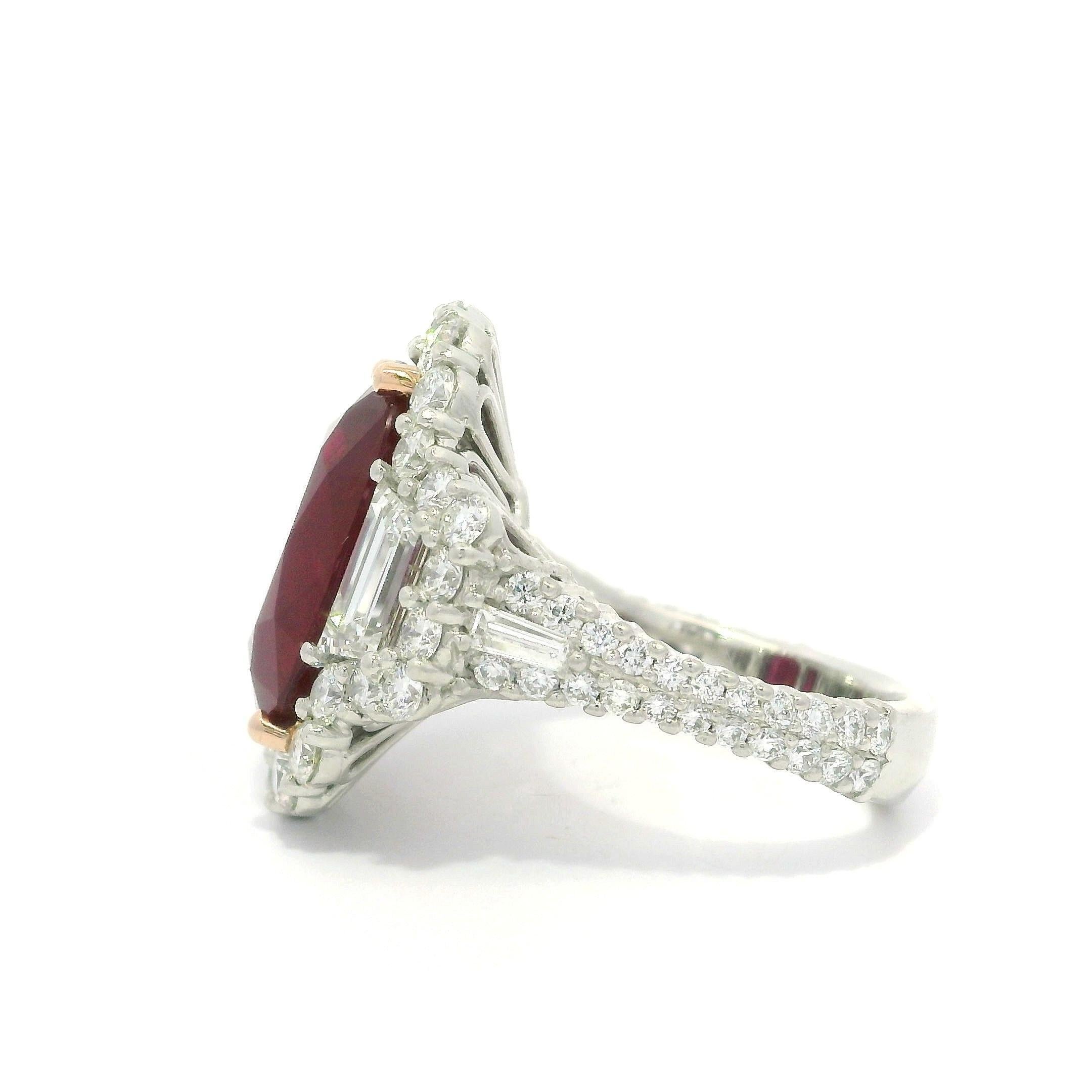 Platin AGL zertifiziert 12,25ctw Oval Roter Rubin mit Diamant Substantial Großer Ring im Angebot 11