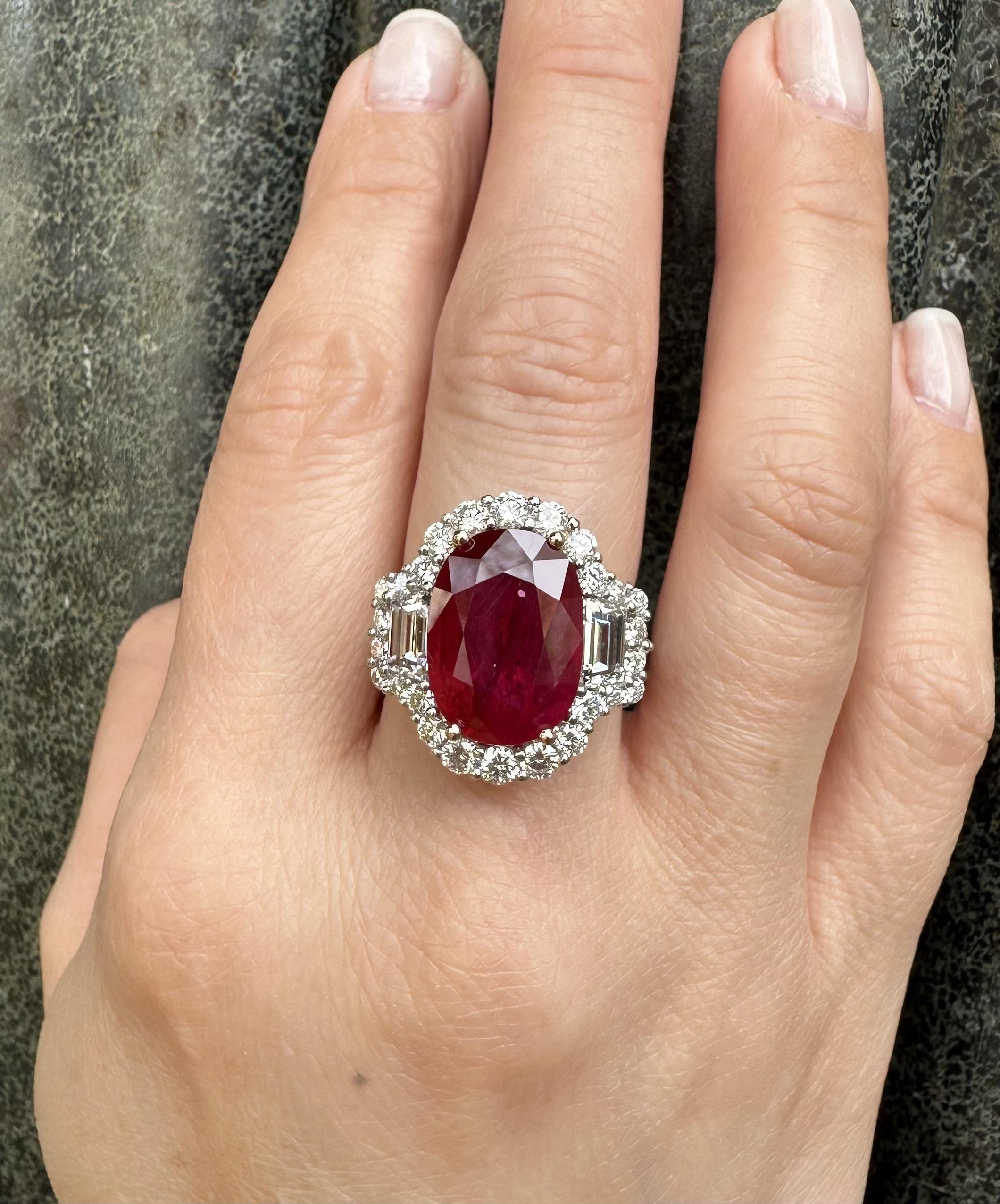 Platin AGL zertifiziert 12,25ctw Oval Roter Rubin mit Diamant Substantial Großer Ring im Angebot 13