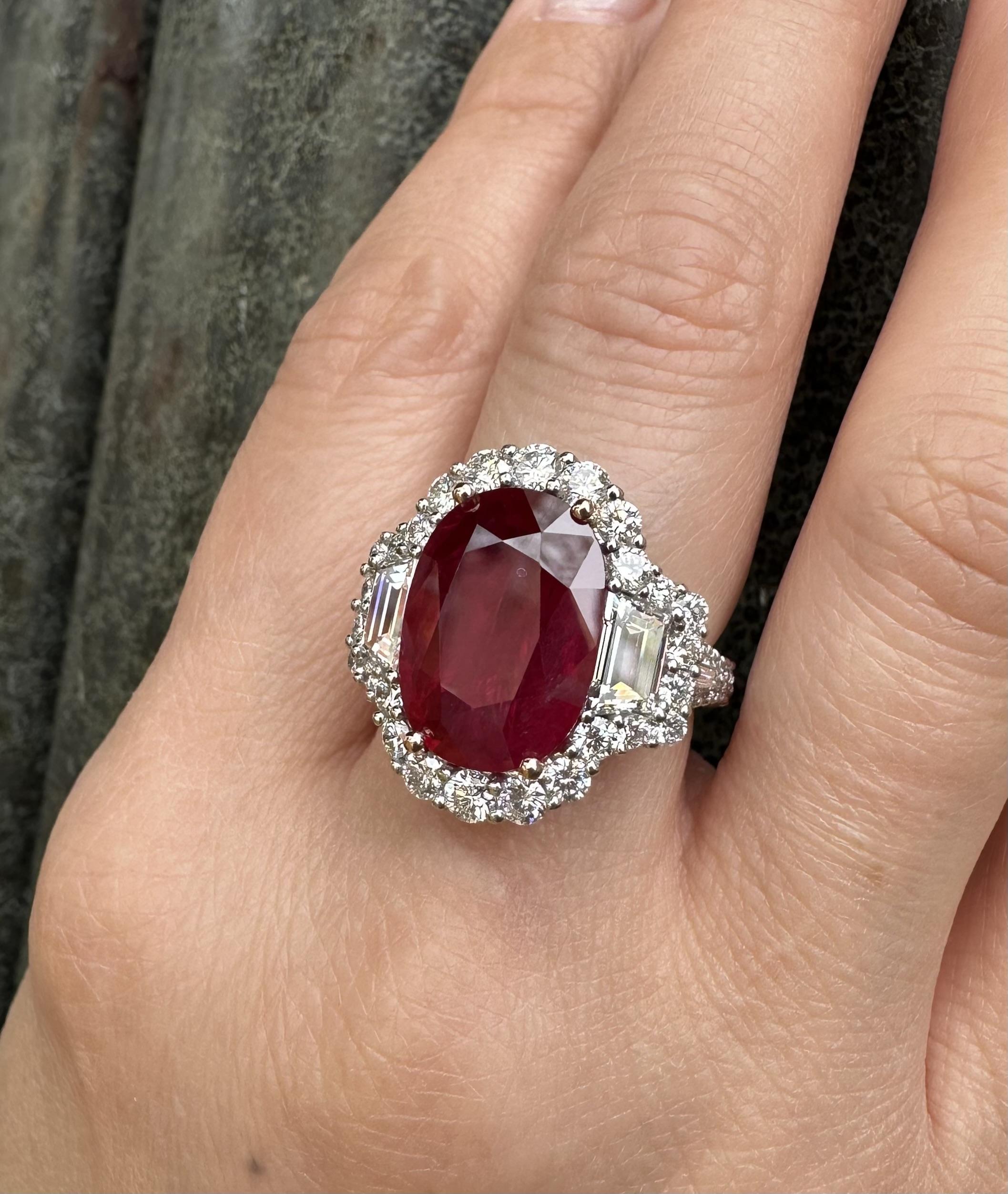 Platin AGL zertifiziert 12,25ctw Oval Roter Rubin mit Diamant Substantial Großer Ring im Angebot 14